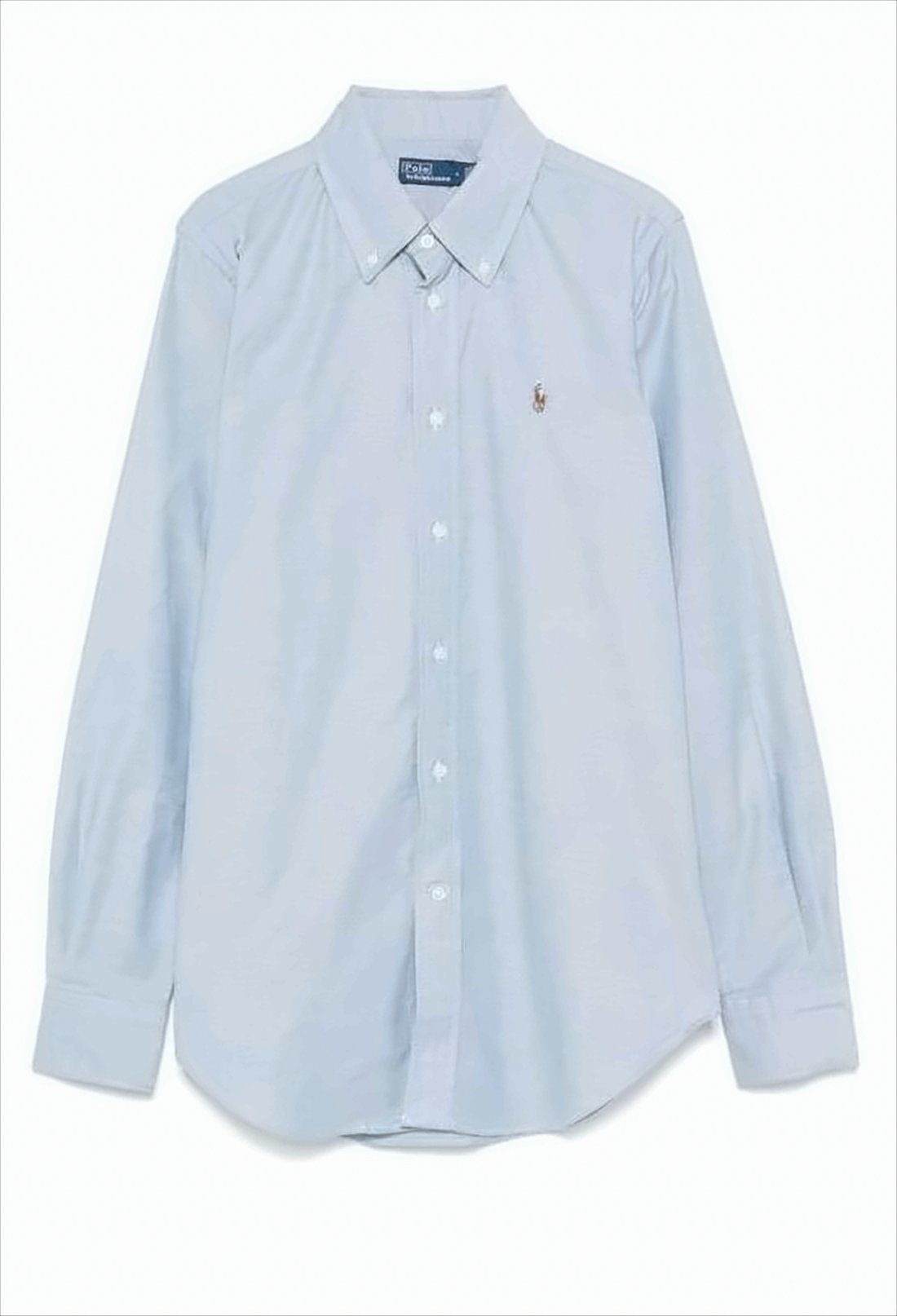 Light Blue Textured Button-Down Shirt with Embroidered Logo