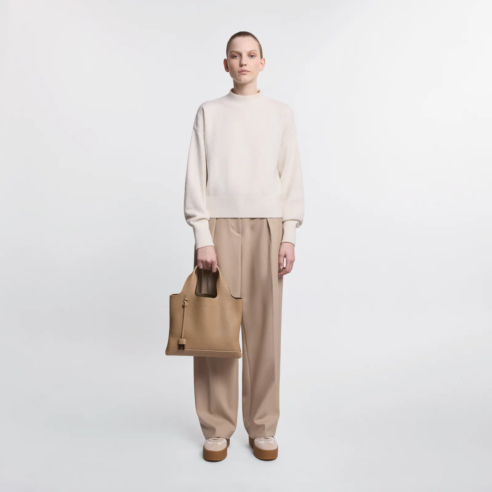 Structured Medium Biscuit Leather Shopping Bag