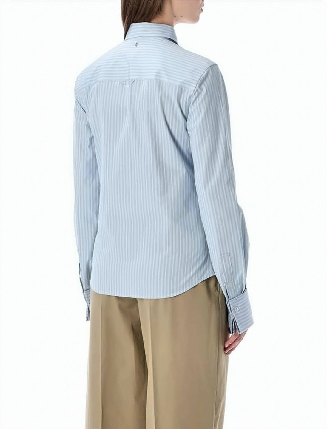 Light Blue Striped Shirt with Ruffled Placke