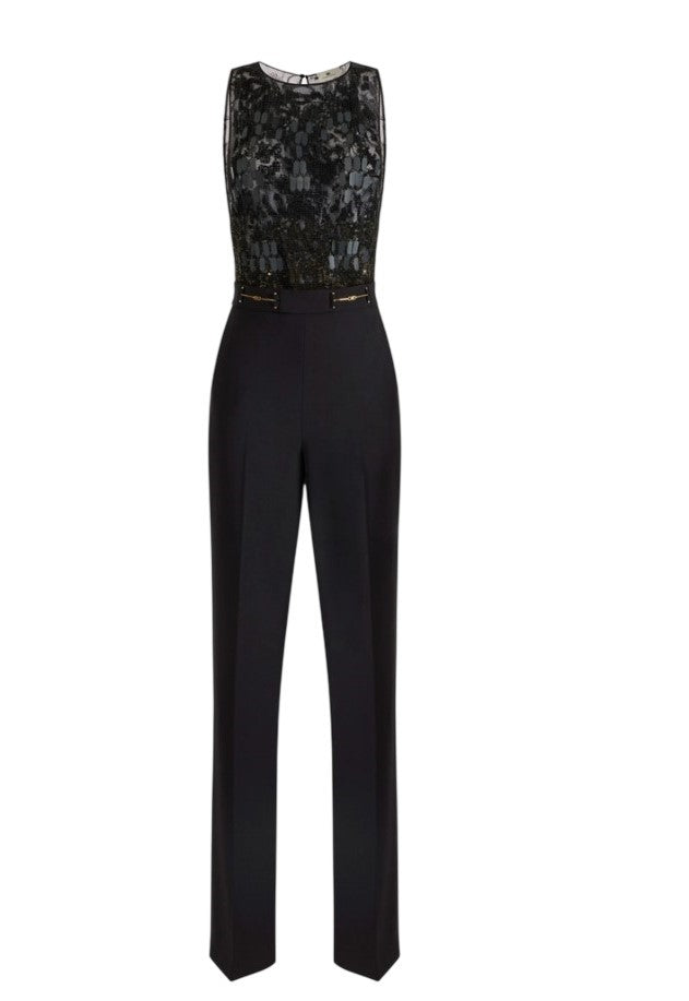 Sleeveless Crepe Embroidered Jumpsuit
