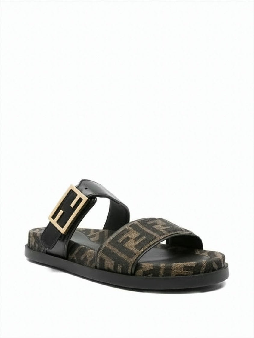 Monogram Design Calf Leather Mule Sandal