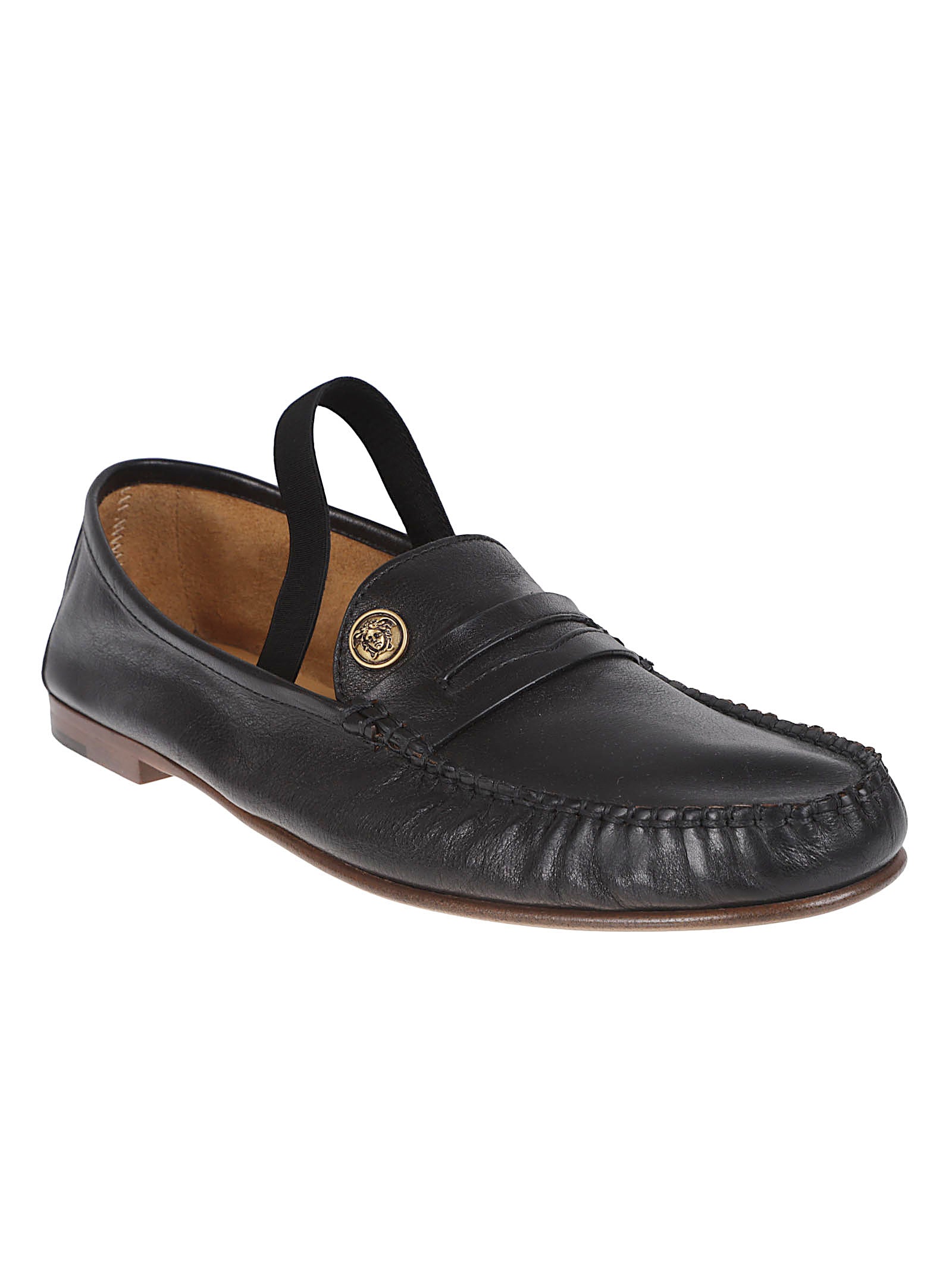 Flat Black Moccasins with Metallic Detail and Contemporary Silhouette