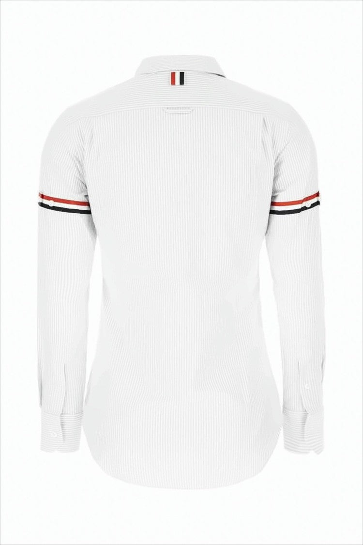 White Button-Up Shirt with Vertical Pinstripes