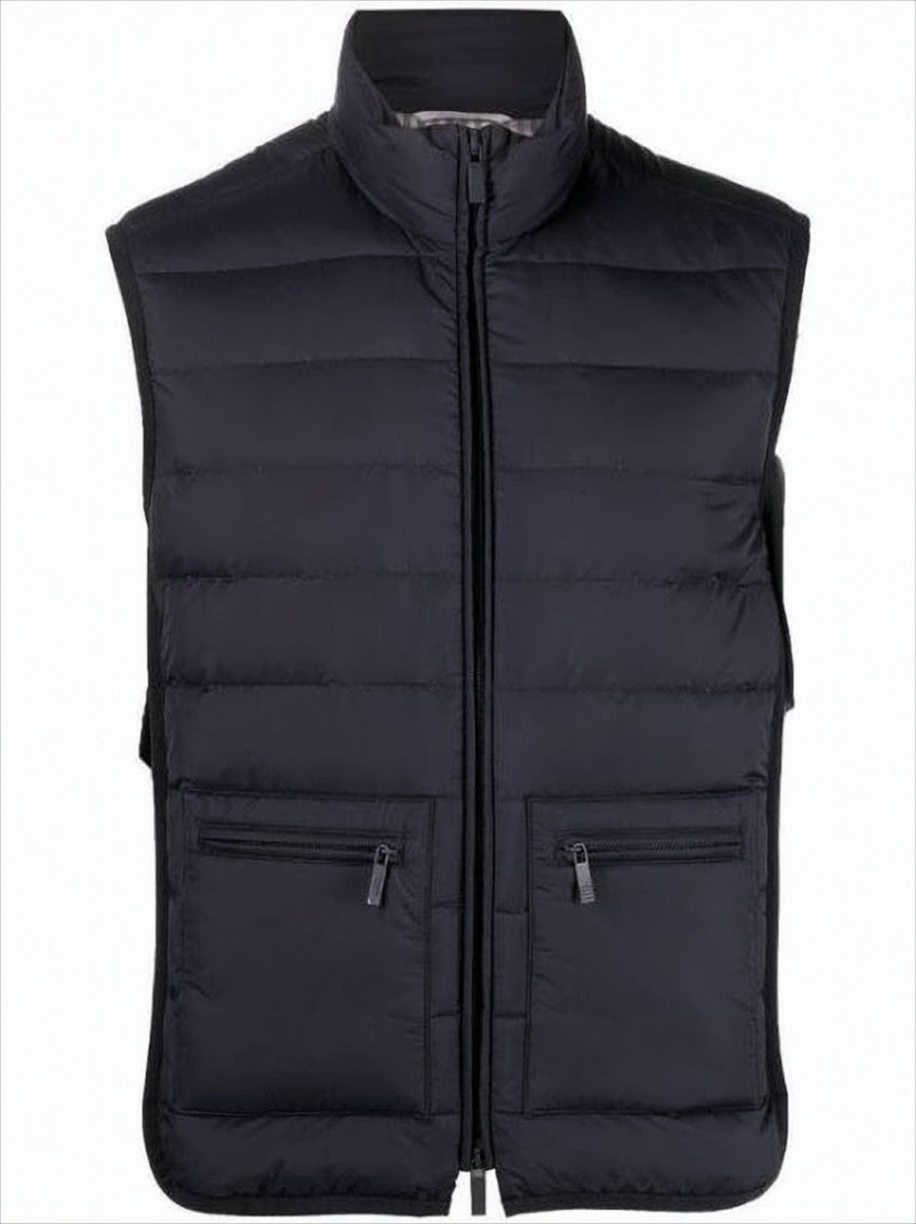 Sleek Padded Vest With Horizontal Quilting And High Collar