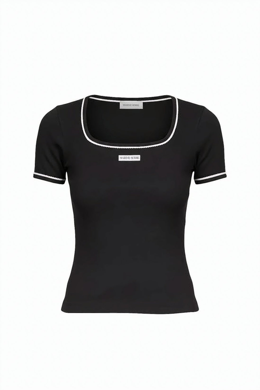 Fitted Cropped Short-Sleeve Top with Trim Detail