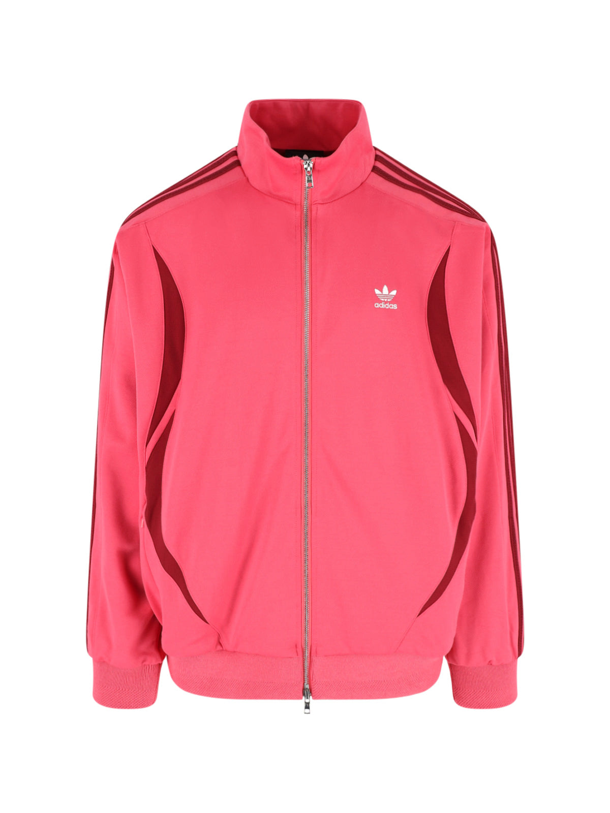 Pink Knit Stand-Up Collar Sporty Sweater