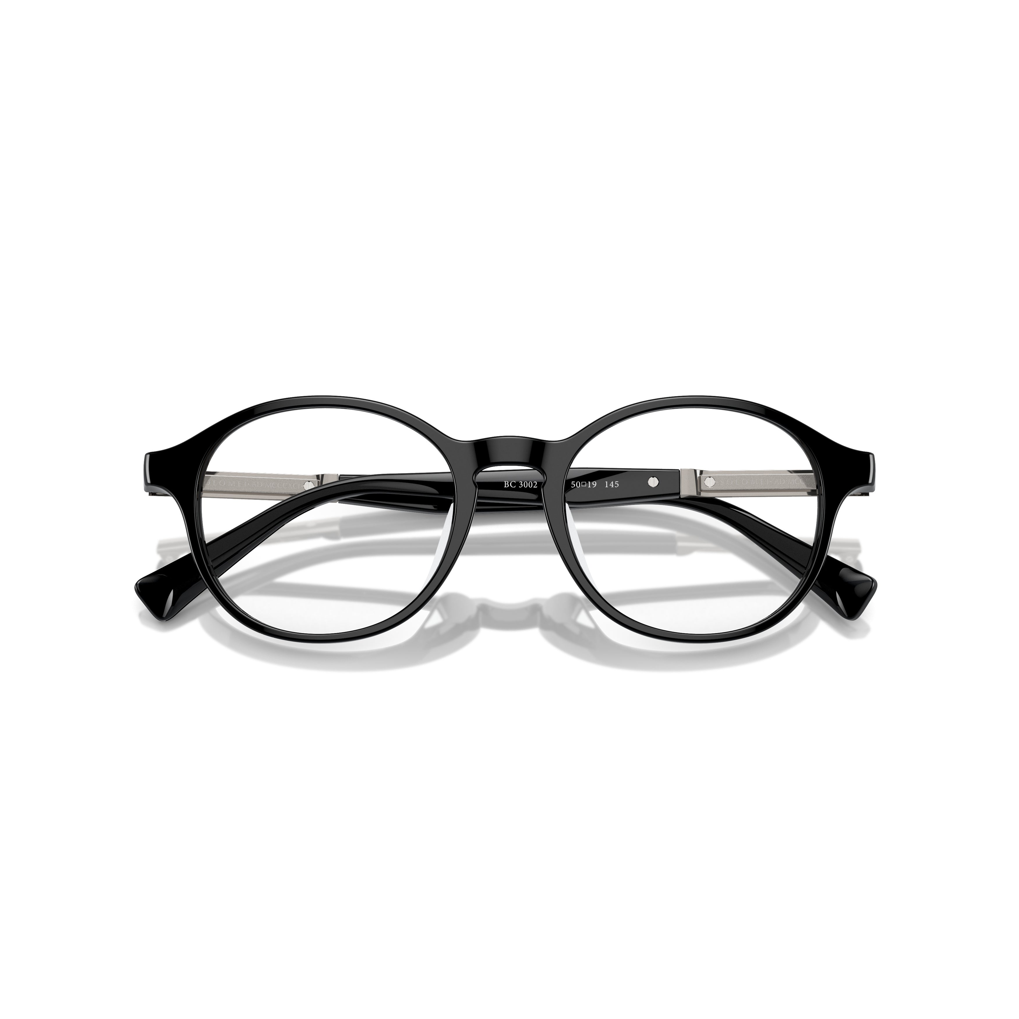 0bc3002 Glossy Black Acetate Round Frame Eyeglasses