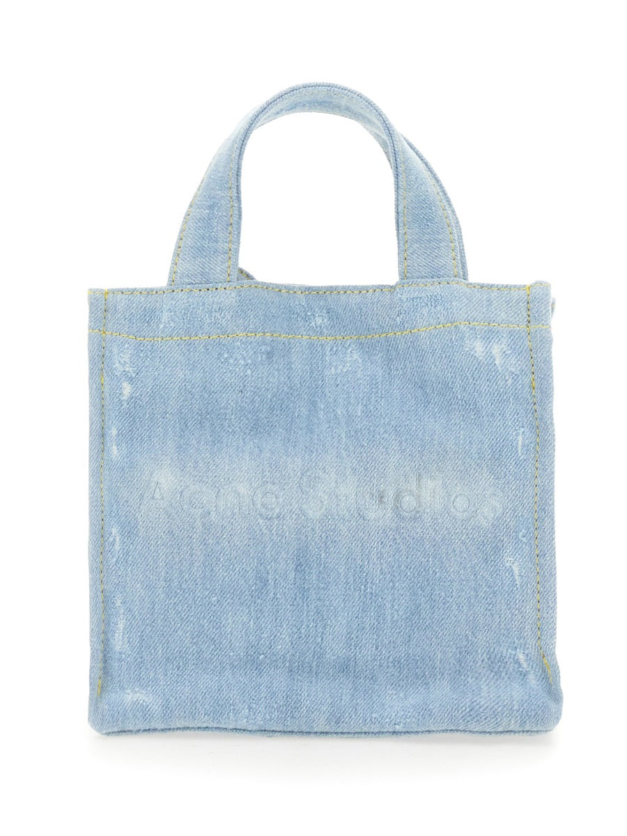 Mini Denim Shopper Bag With Tonal Logo Embossing