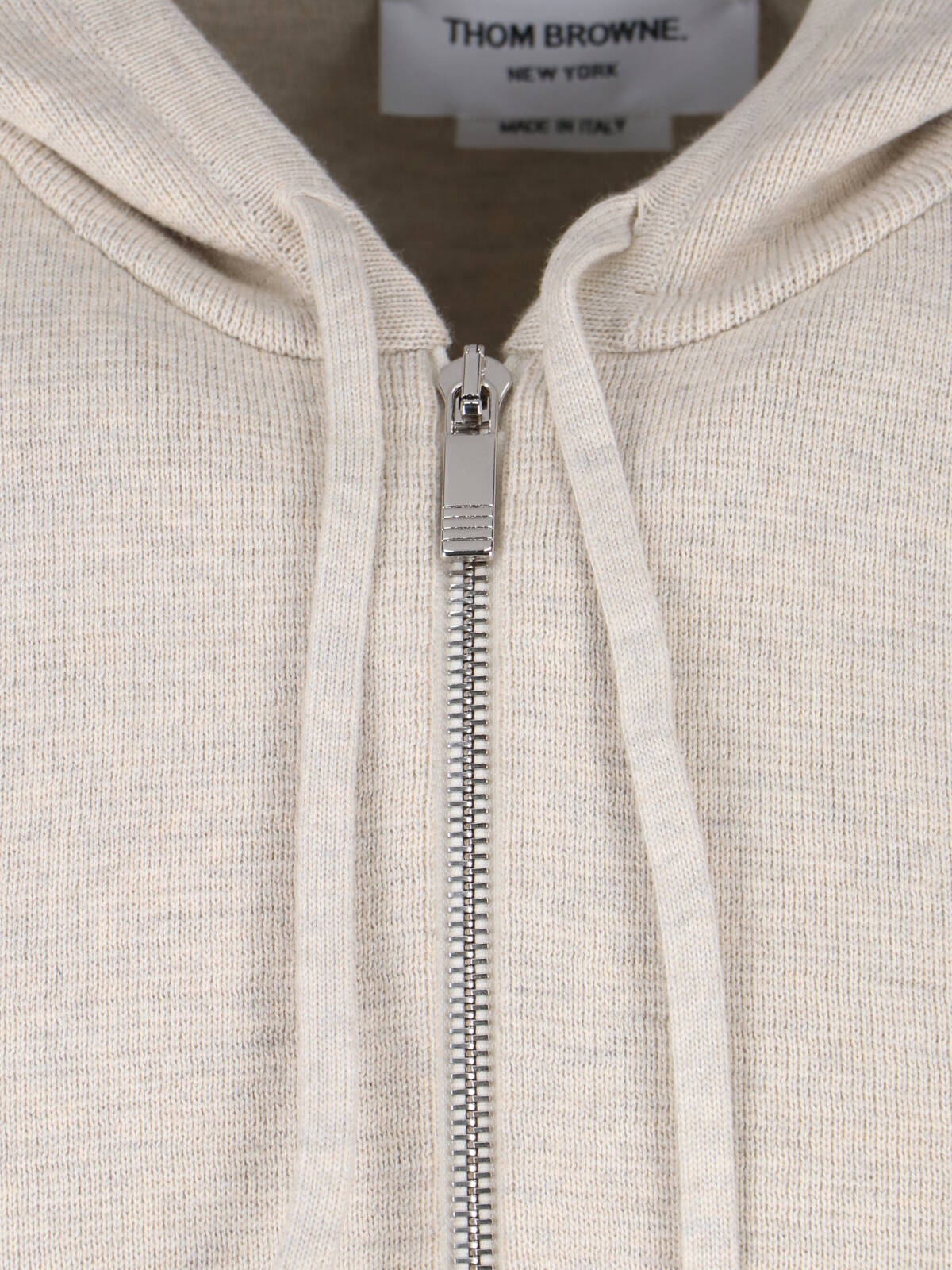 Beige 4-Bar Zip-Up Cotton Hoodie