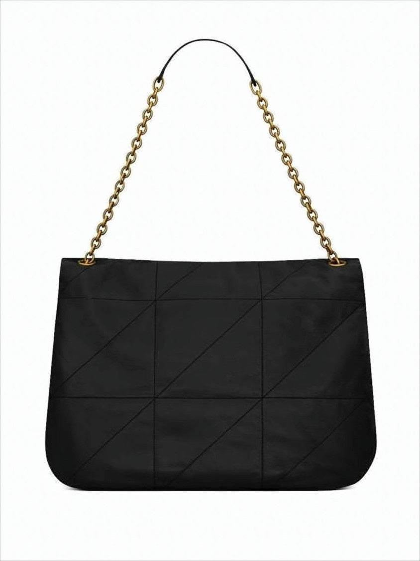 Rectangular Black Lambskin Shoulder Bag with Logo Emblem