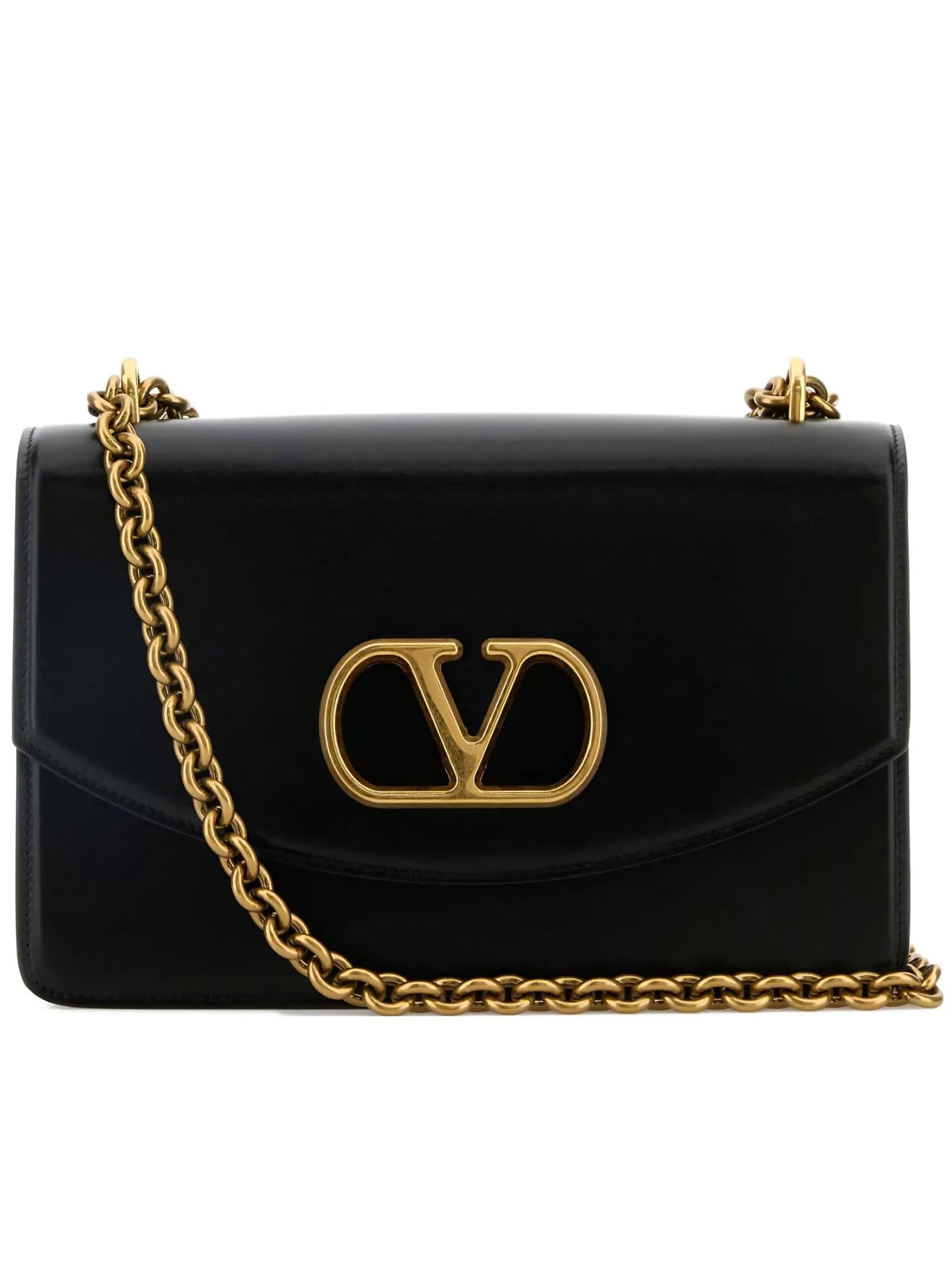 Vain Rectangular Leather Gold Logo Bag