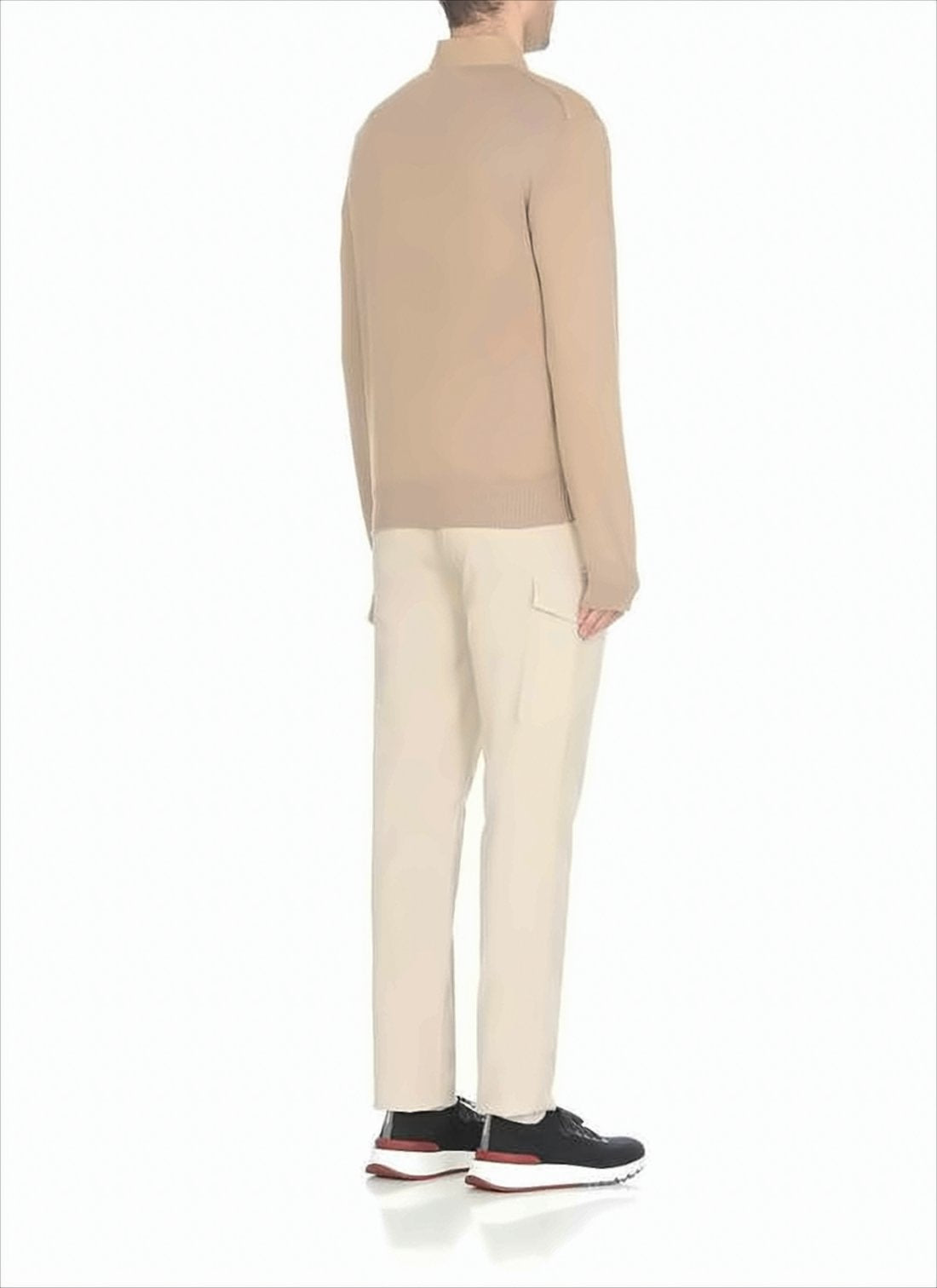 Smooth Leather Bomber Jacket with Knit Sleeves