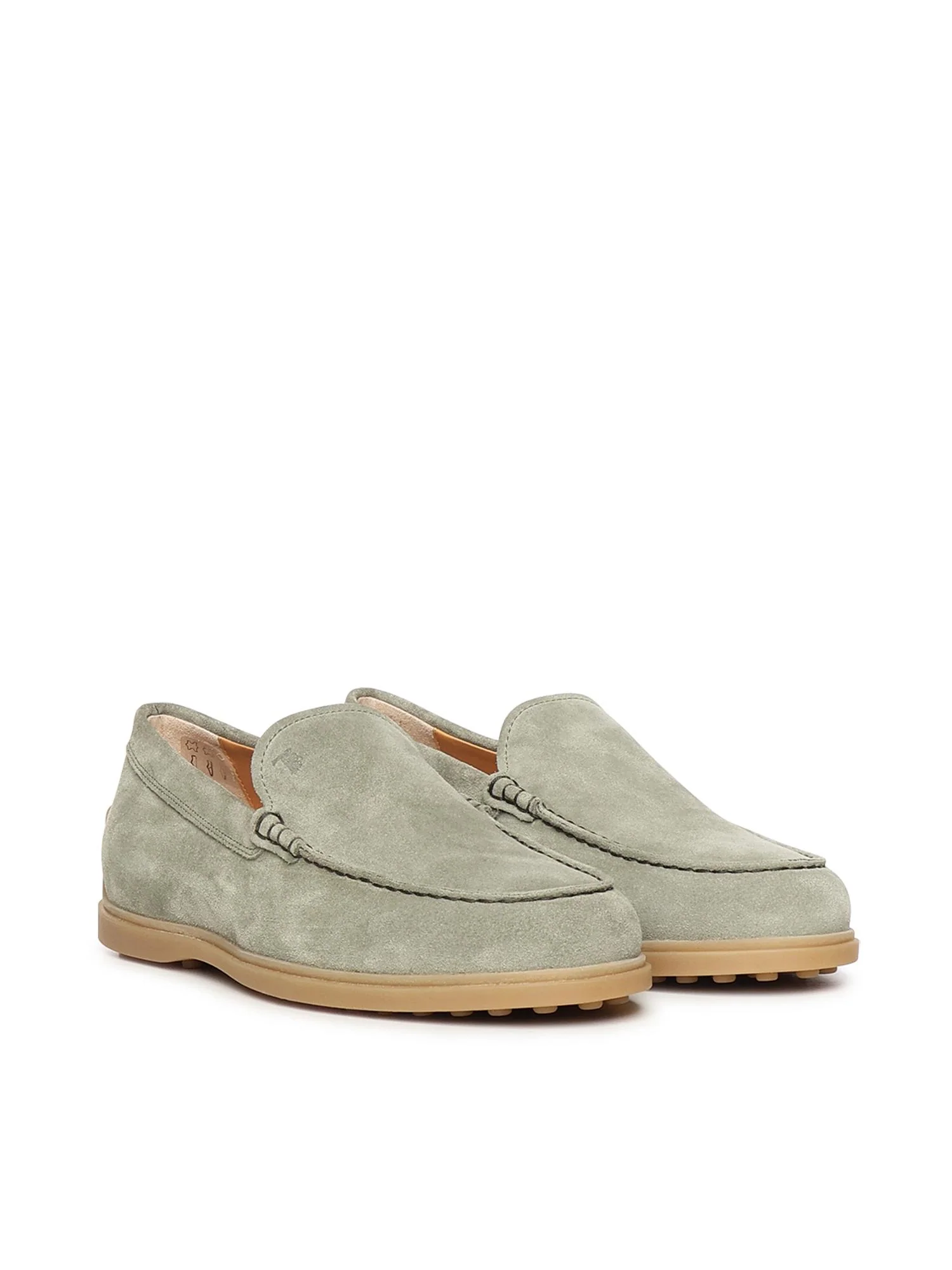 Suede Loafers with Subtle Stitching in Muted Sage Green