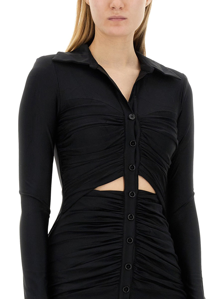 Ruched Black Midi Dress