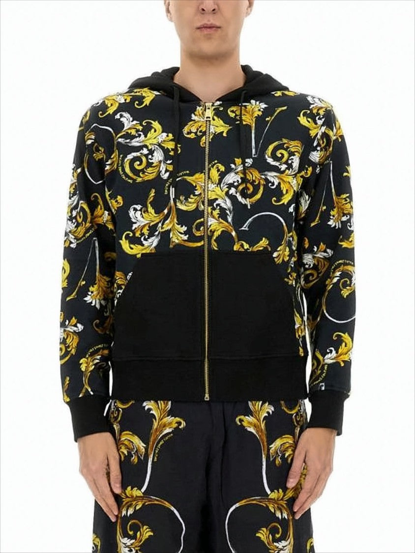 Baroque-Inspired Hoodie in Black with Gold Print