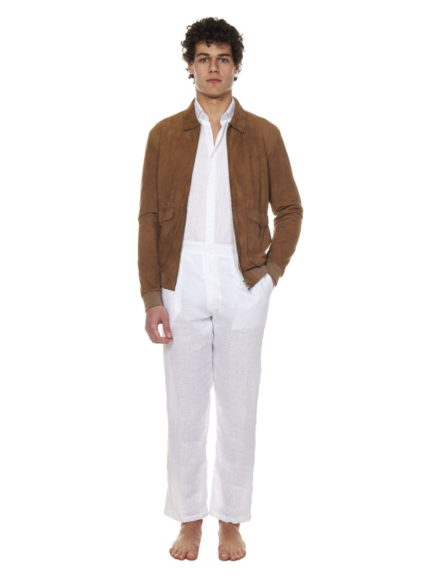 Brown Deerskin Leather Bomber Jacket