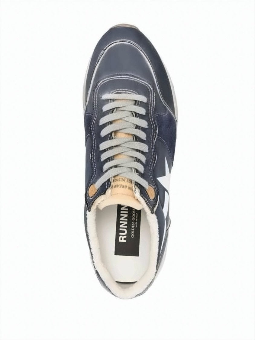 Low-Top Navy Nylon Sneakers with Suede Overlays and Chunky Sole