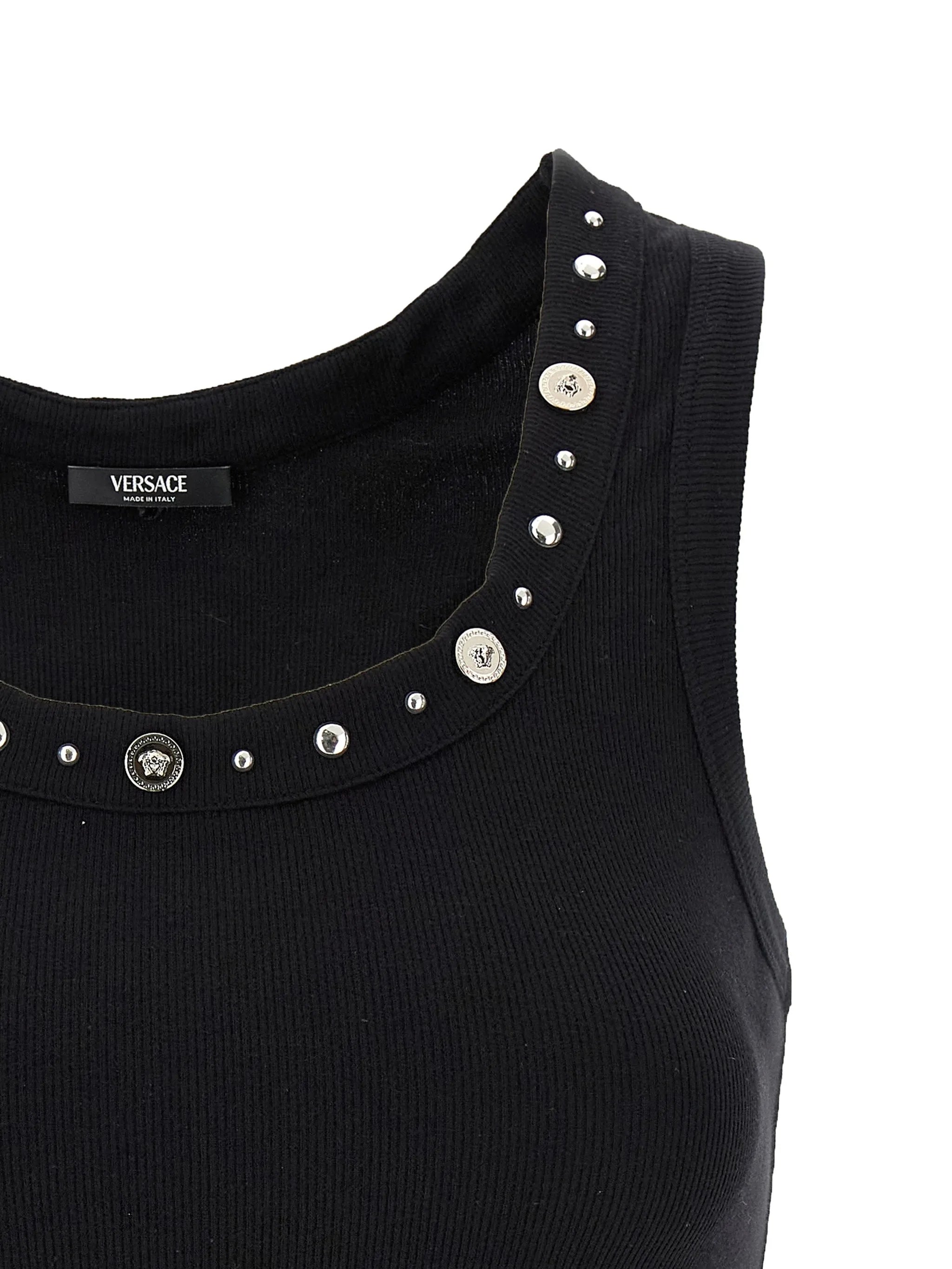 Black Ribbed Studded Decorative Button Top