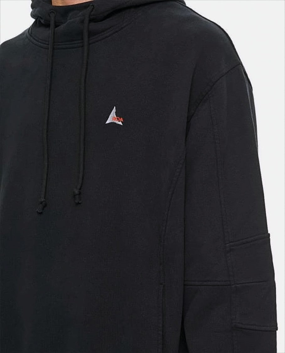 Relaxed-Fit Black Hoodie With Drawstring And Embroidered Details
