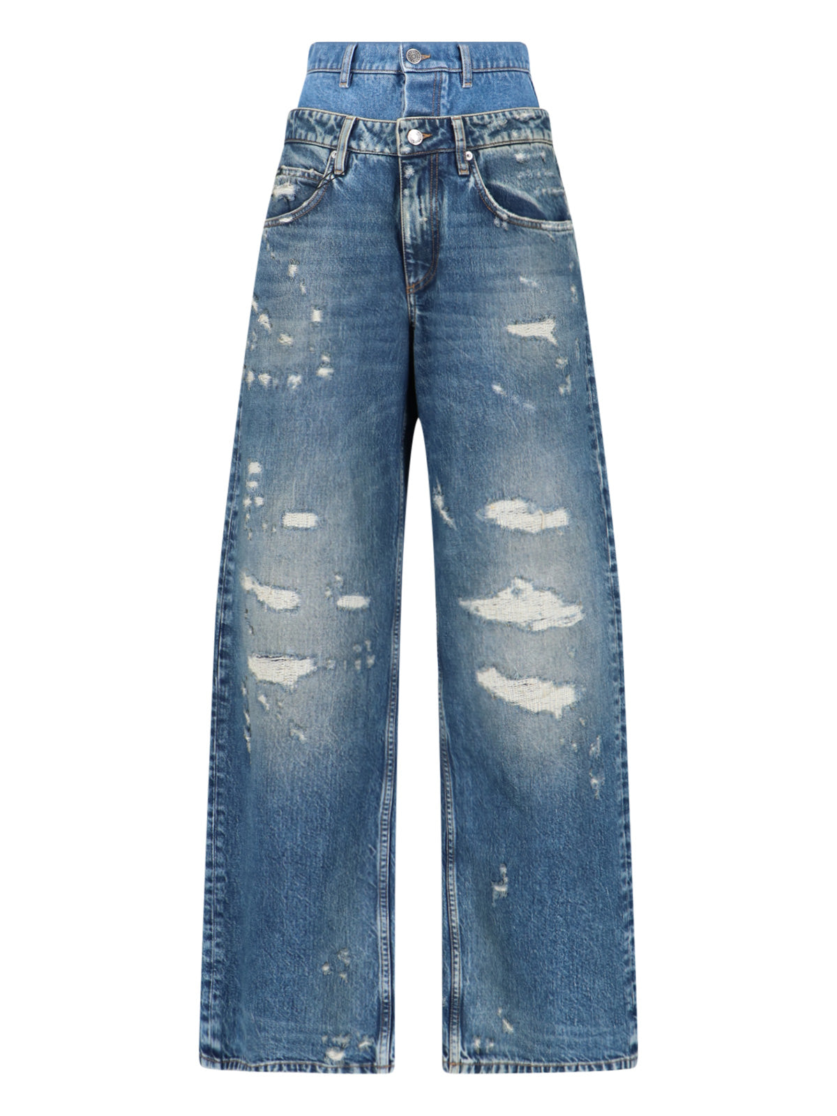 High-Waisted Wide-Leg Jeans With Distressed Detailing
