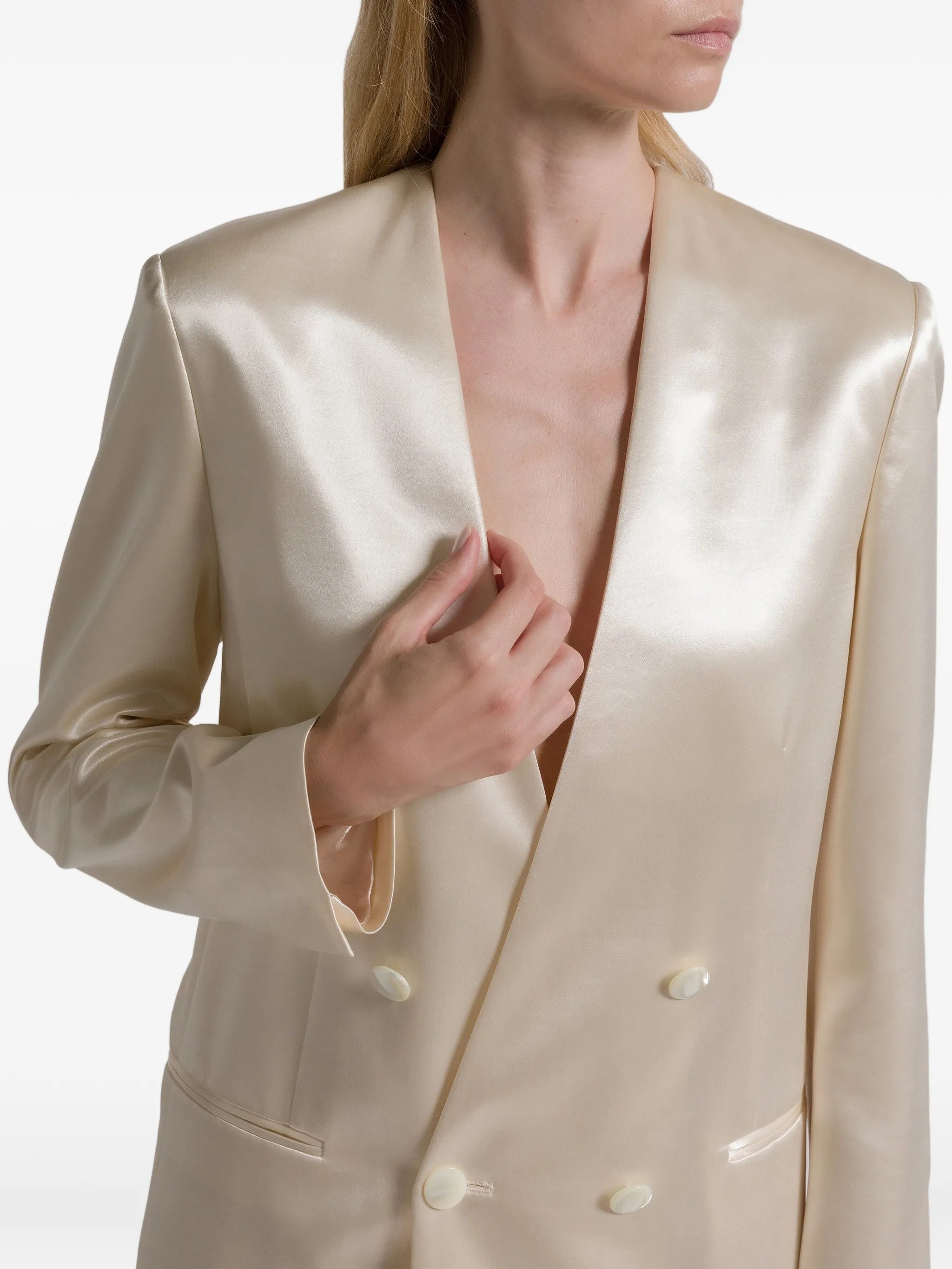 Double-Breasted Jacket with Oversized Silhouette and Lustrous Finish