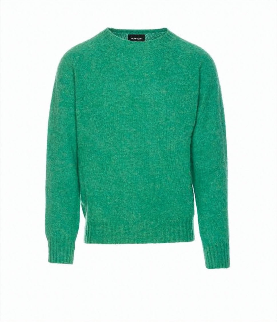 Vibrant Green Wool Sweater With Classic Crew Neckline
