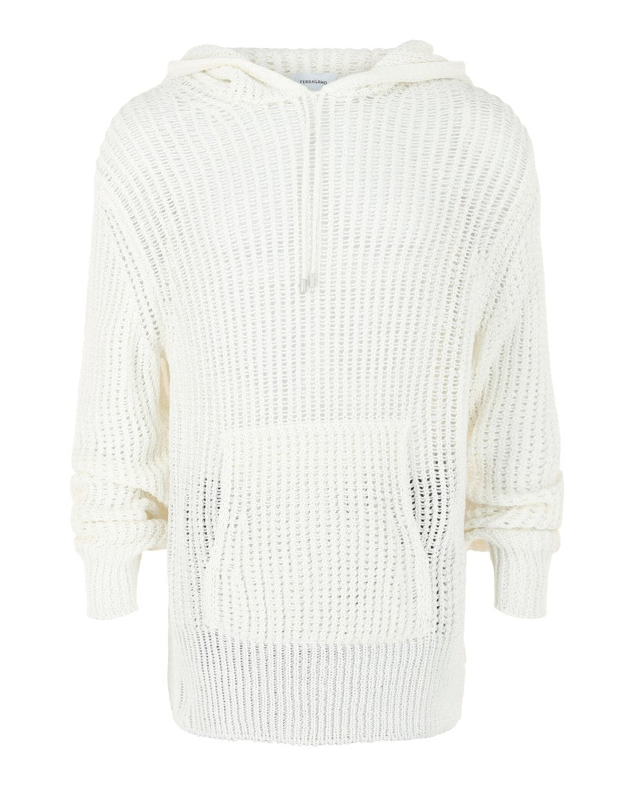 Crochet Drop-Sleeve Hoodie With Ribbon Trim