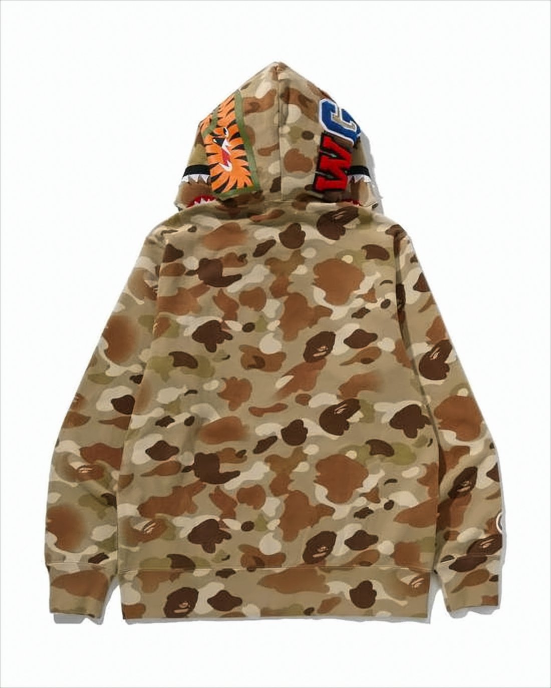 Camouflage Zip-Up Hoodie with Vibrant Shark Embroidery