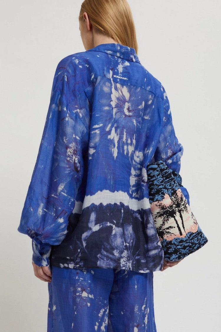 Multicolor Floral Ramie Shirt With Relaxed Fit