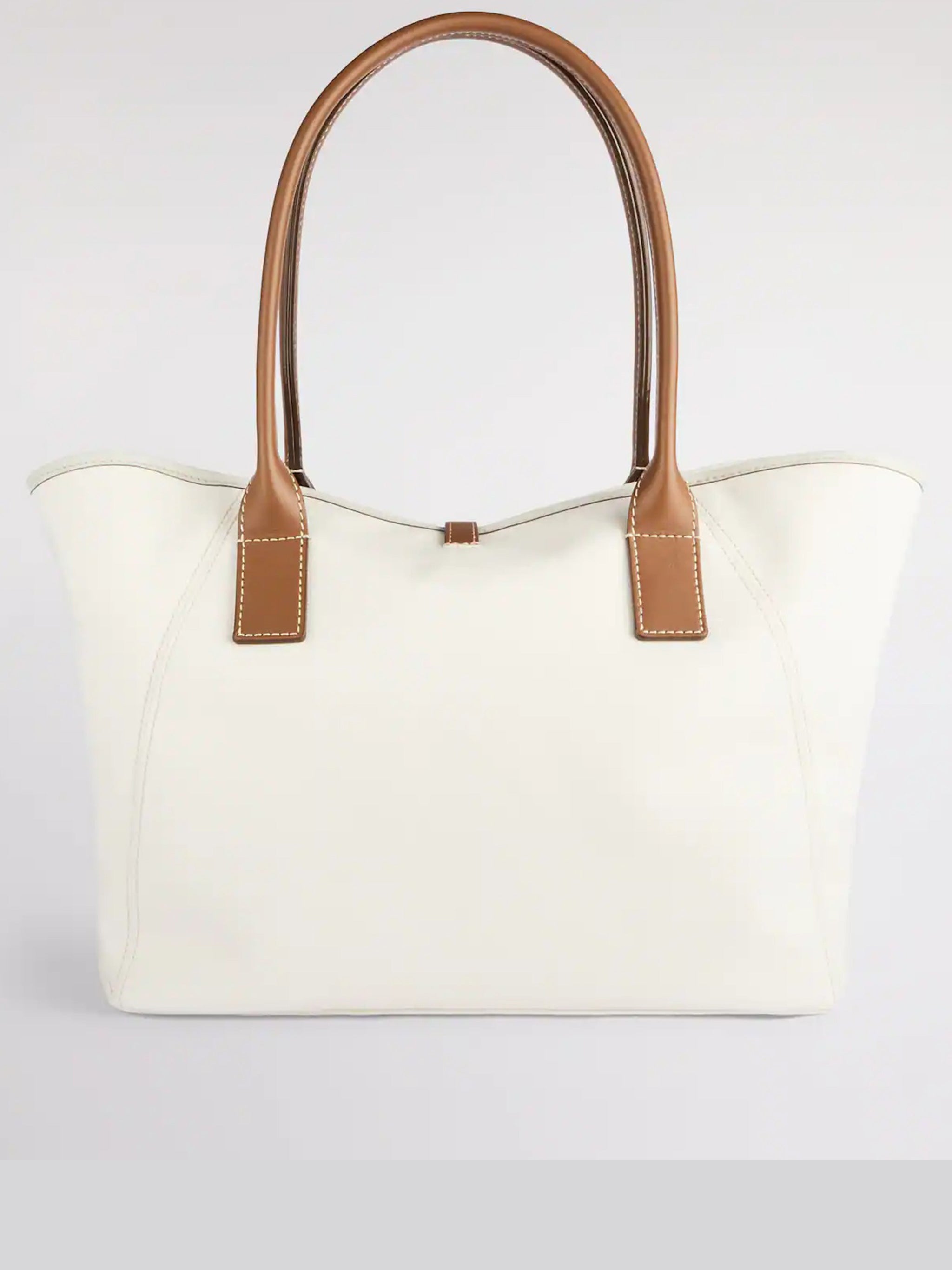 Structured White Tote Brown Leather Trim