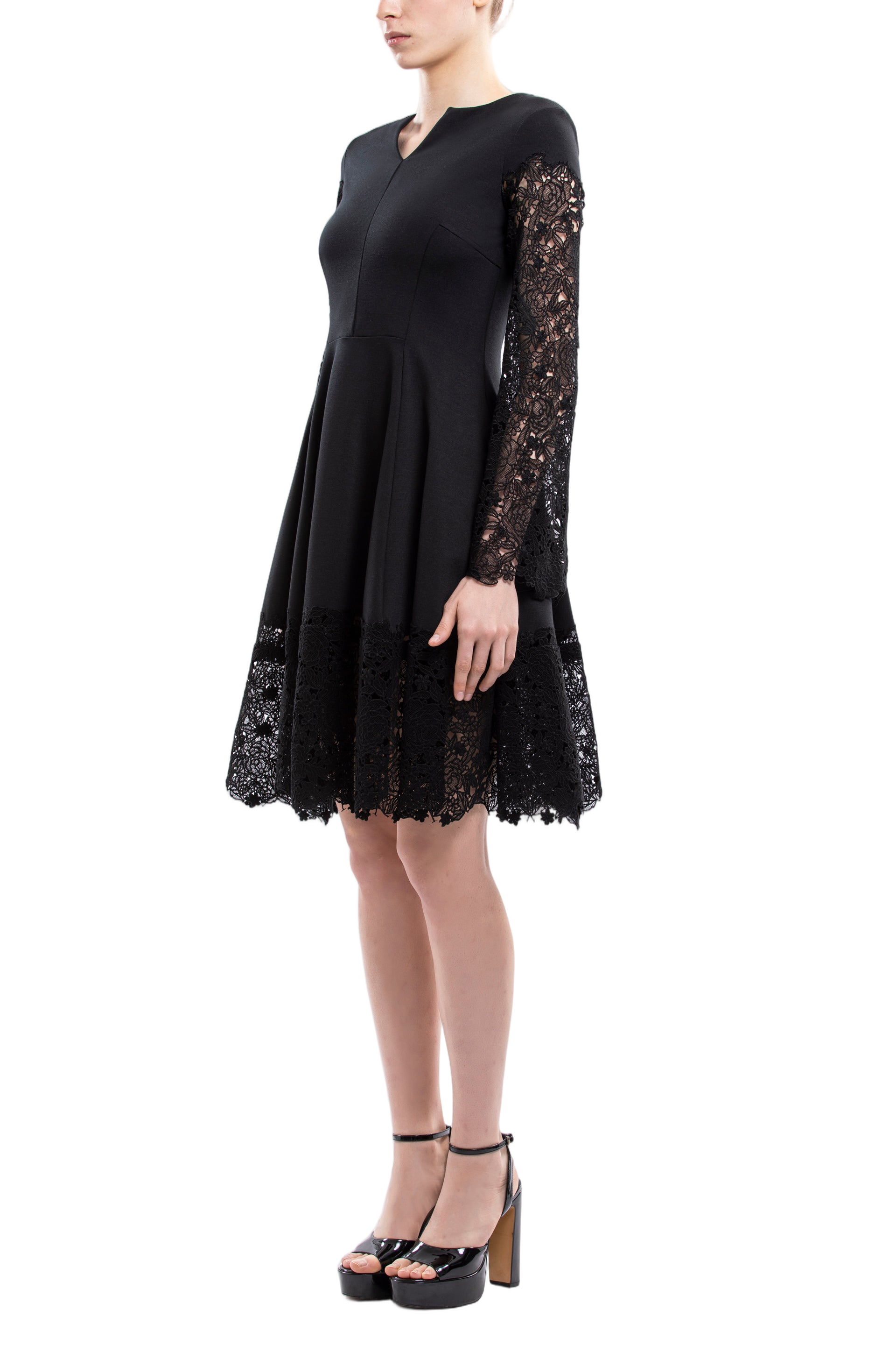Jet Black Lace Mini Dress with Intricate Detailing