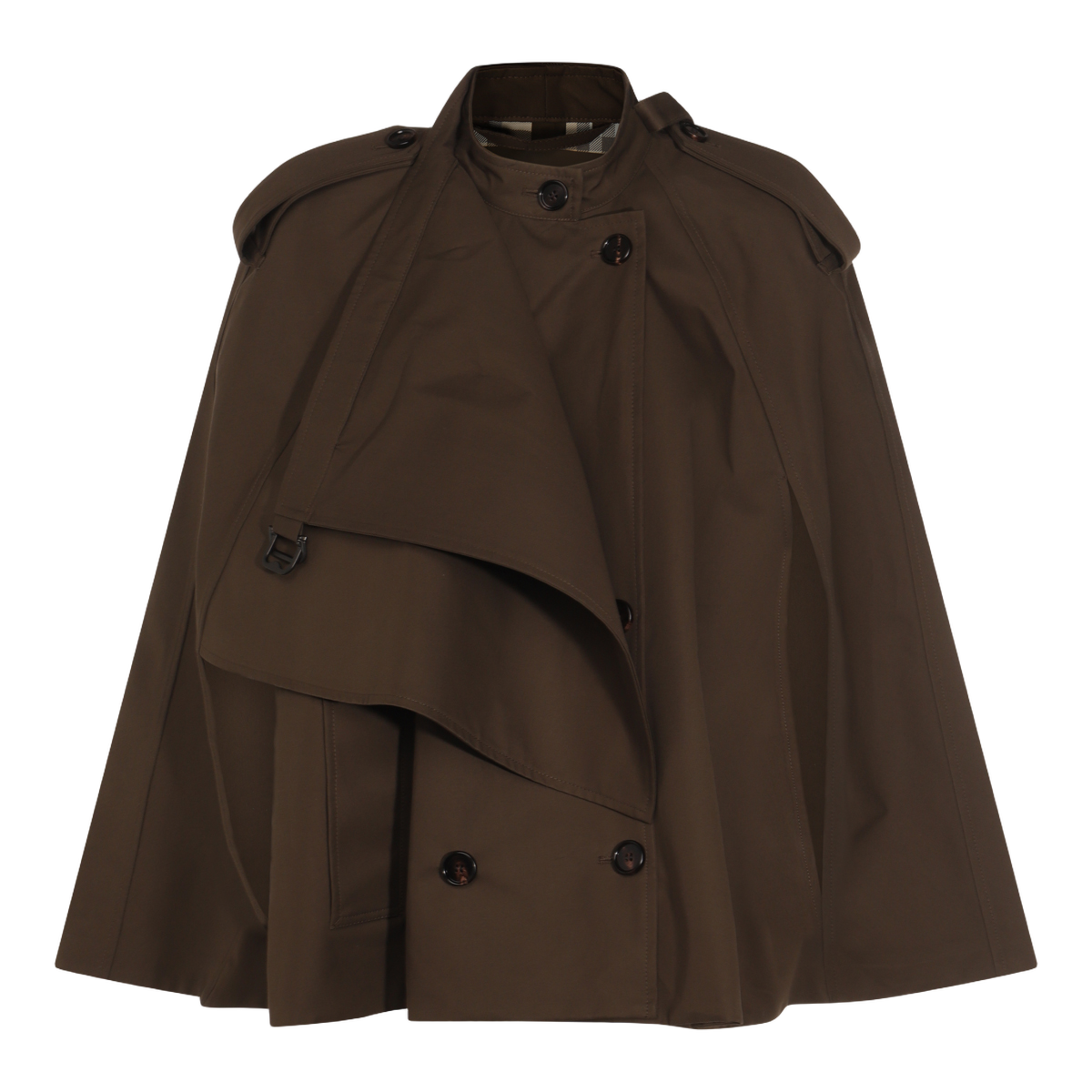 Cape-Inspired Brown Jacket with Double-Breasted Front