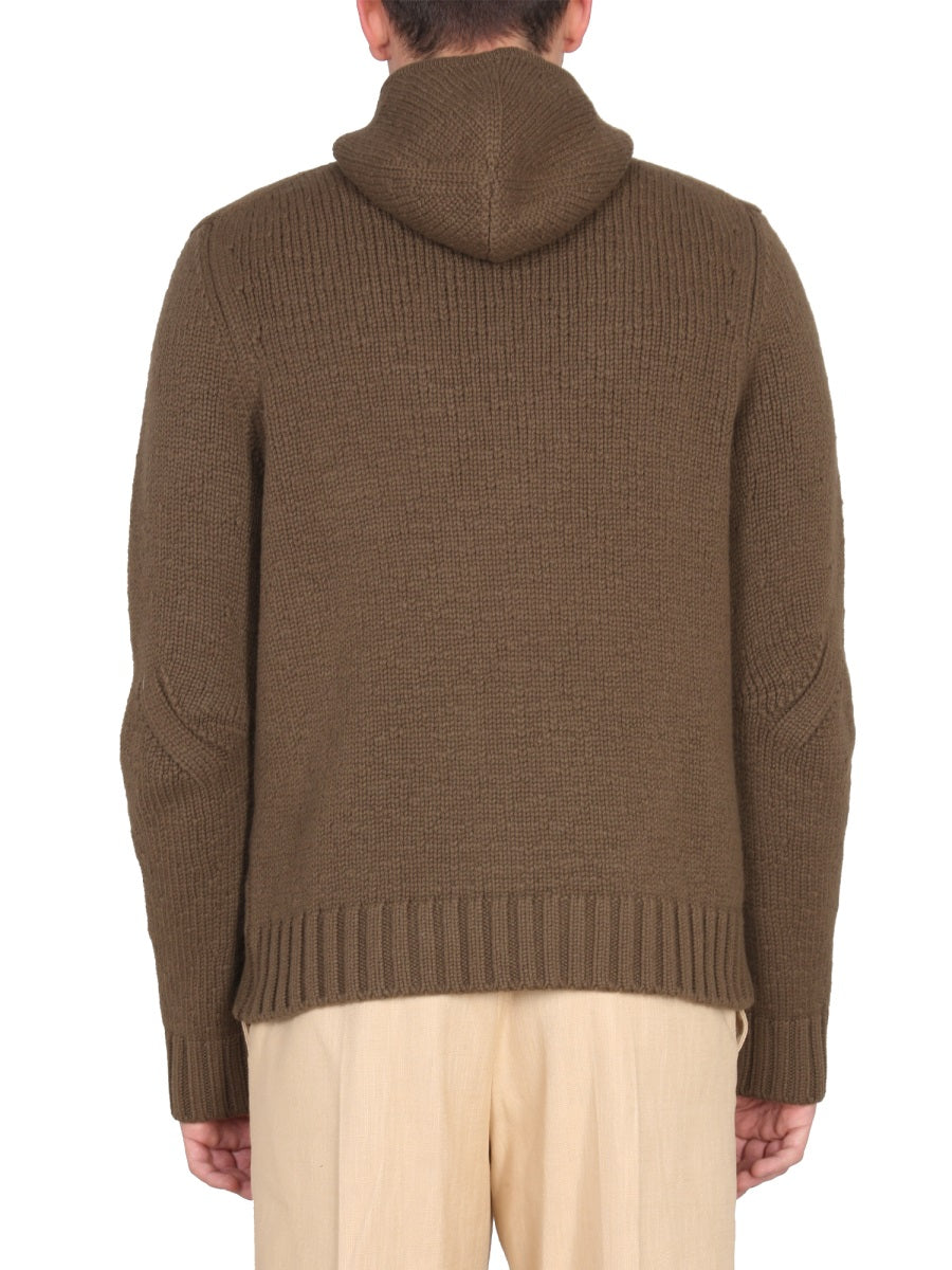 Textured Jersey Sweatshirt with Hood and Ribbed Cuffs