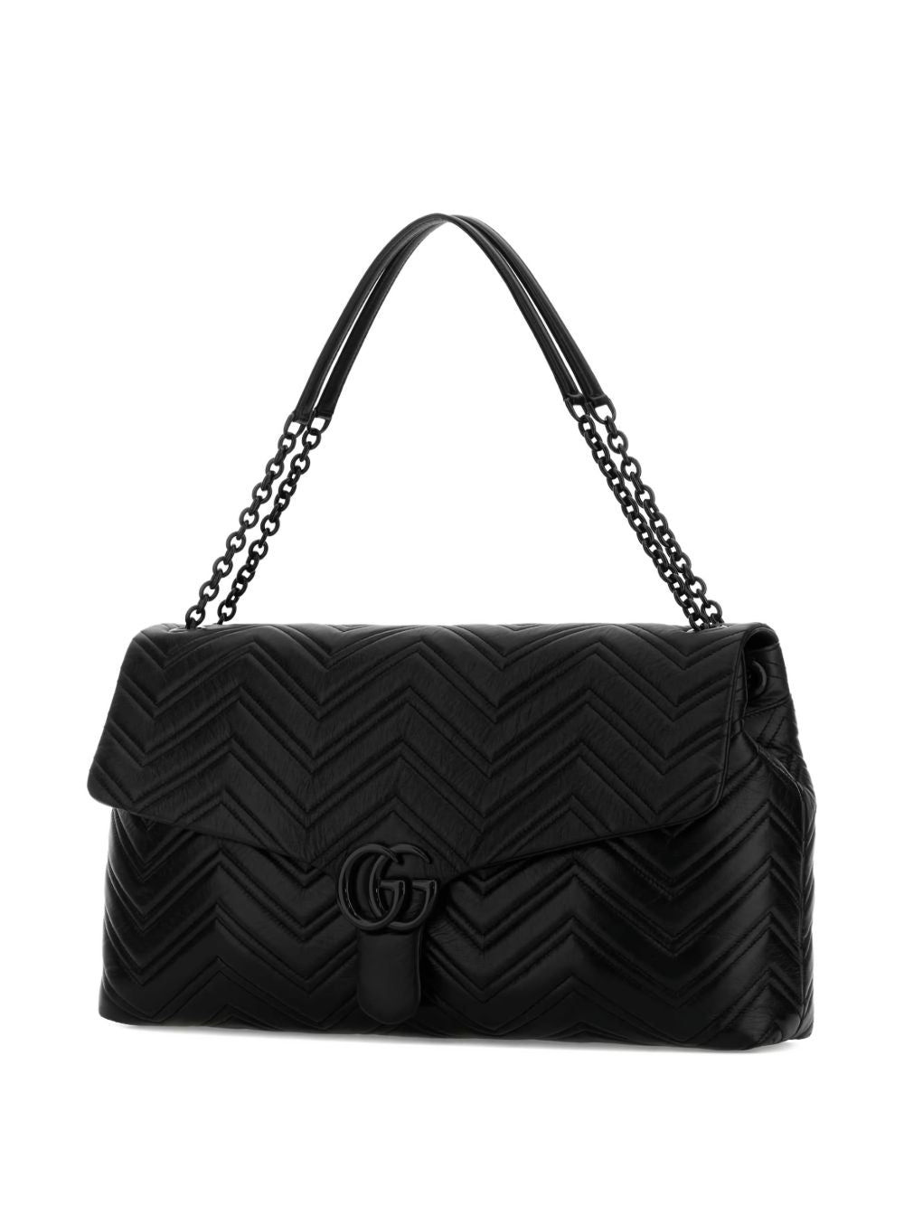 Quilted Black Handbag With Chain-Link Strap