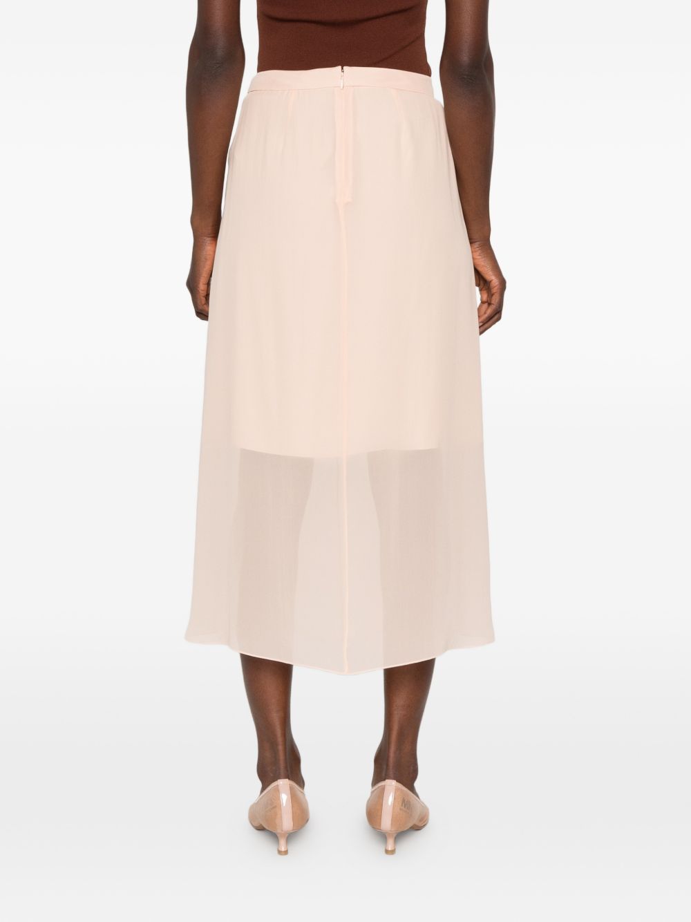 Pink Sheer Panelling Flared Midi Skirt