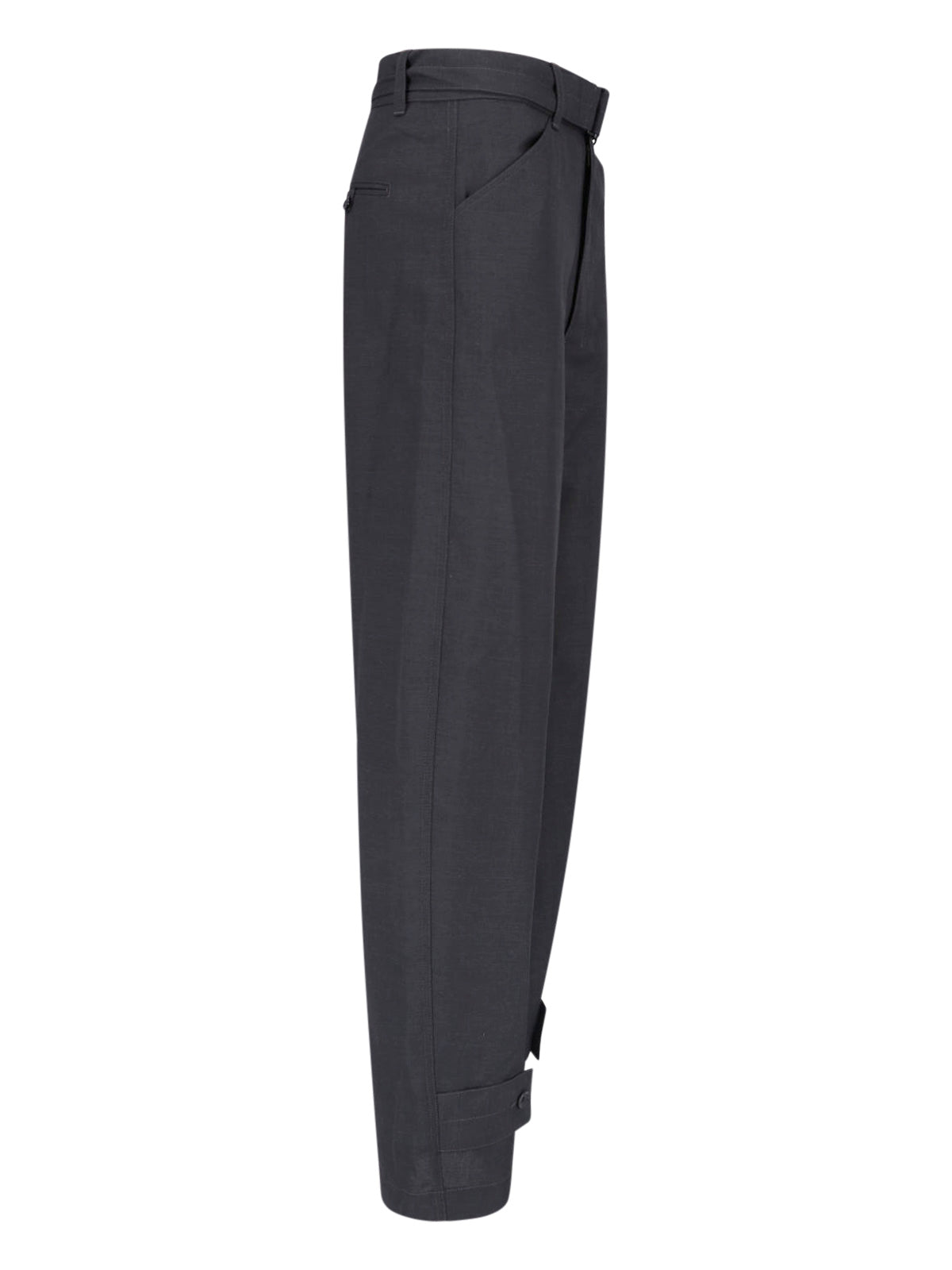 Black Cropped Wide-Leg Adjustable Trousers
