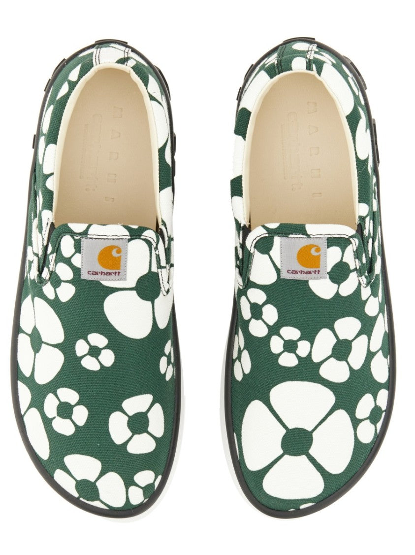 Slip-On Sneakers With Bold Floral Pattern