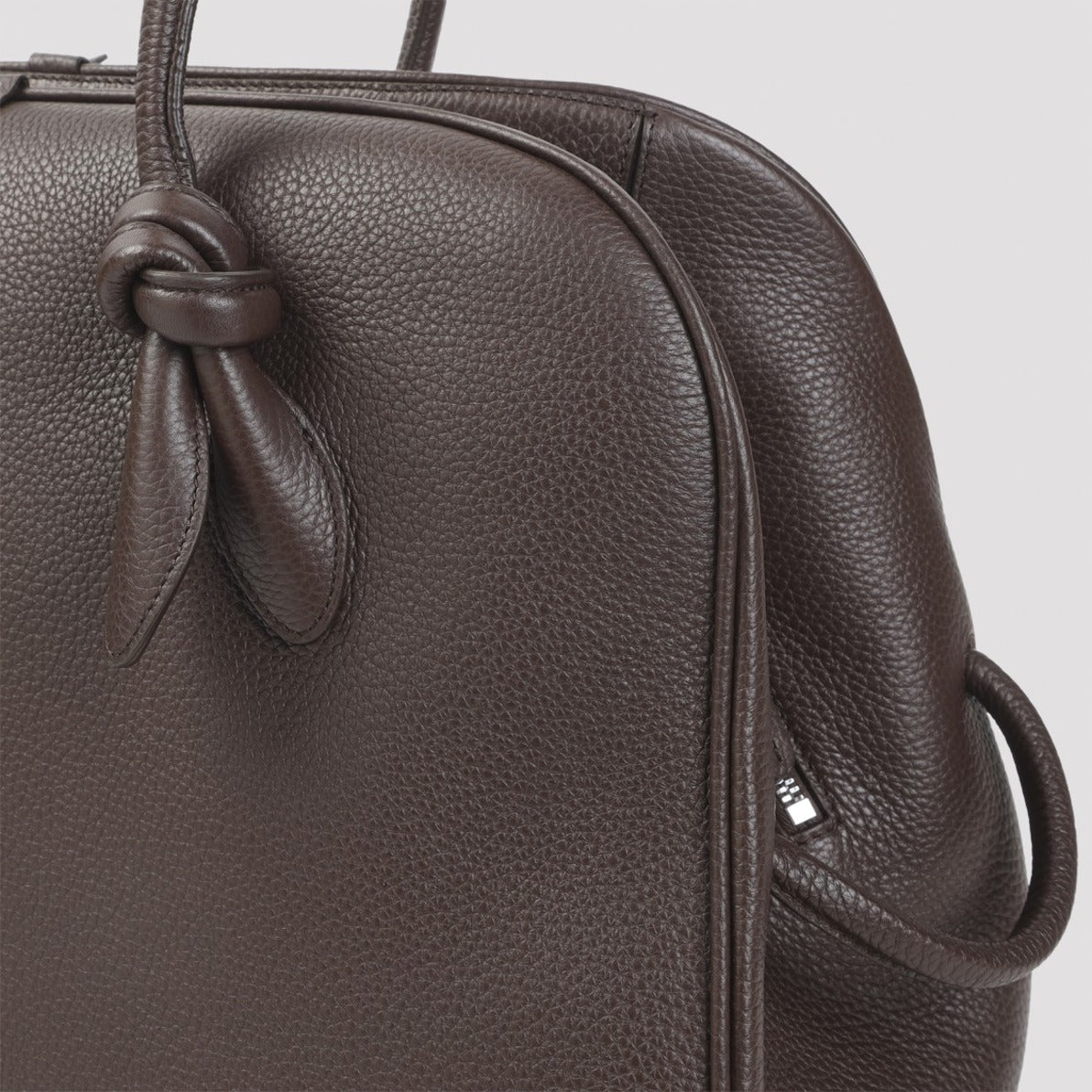 Brown Grained Leather Handbag With Minimalist Design