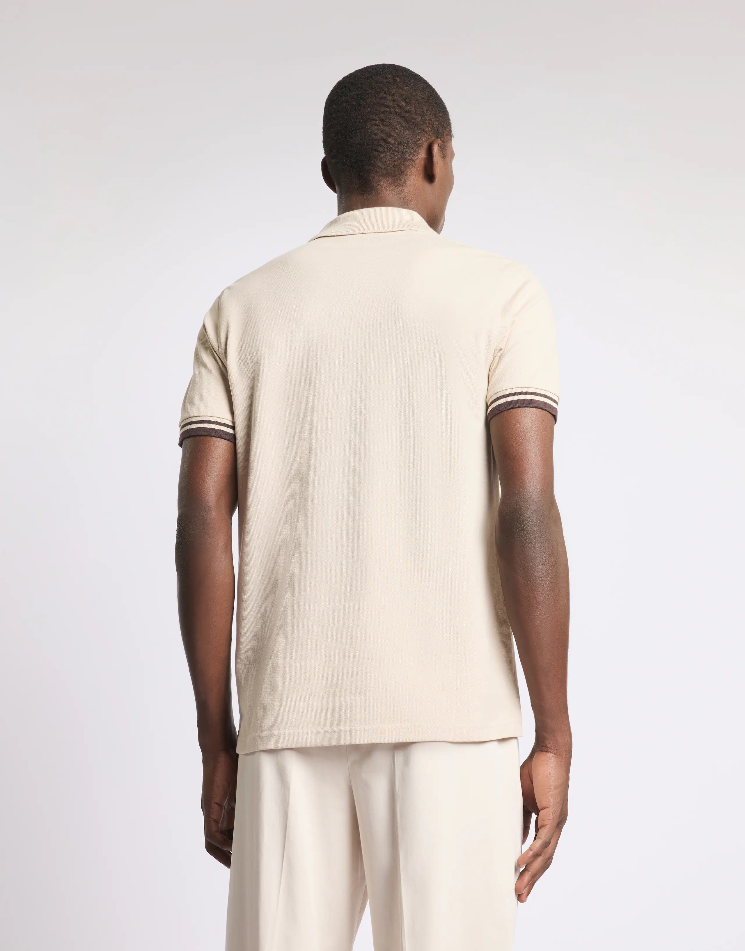 Ivory Striped Pique Polo with Classic Collar