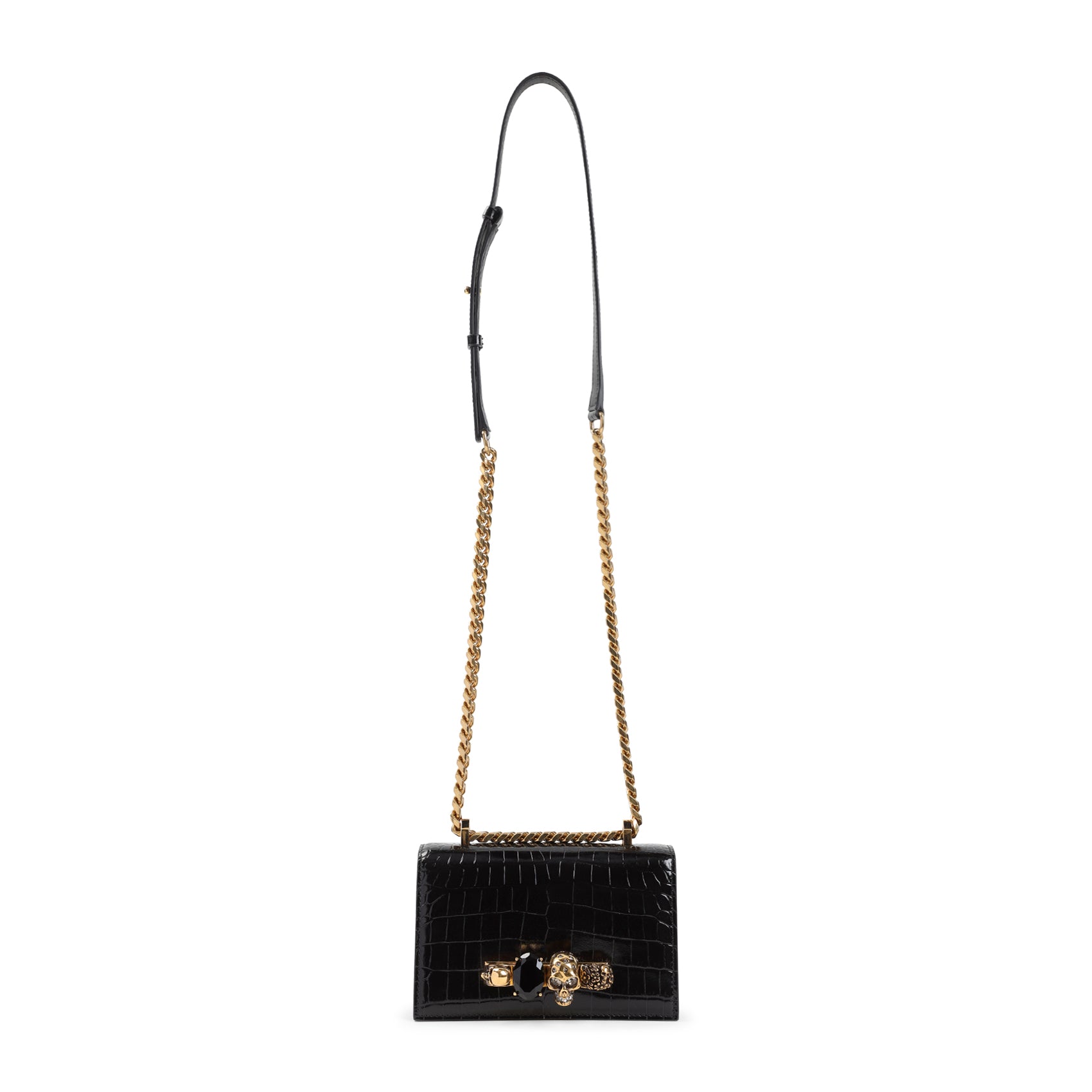 Glossy Crocodile-Embossed Leather Clutch