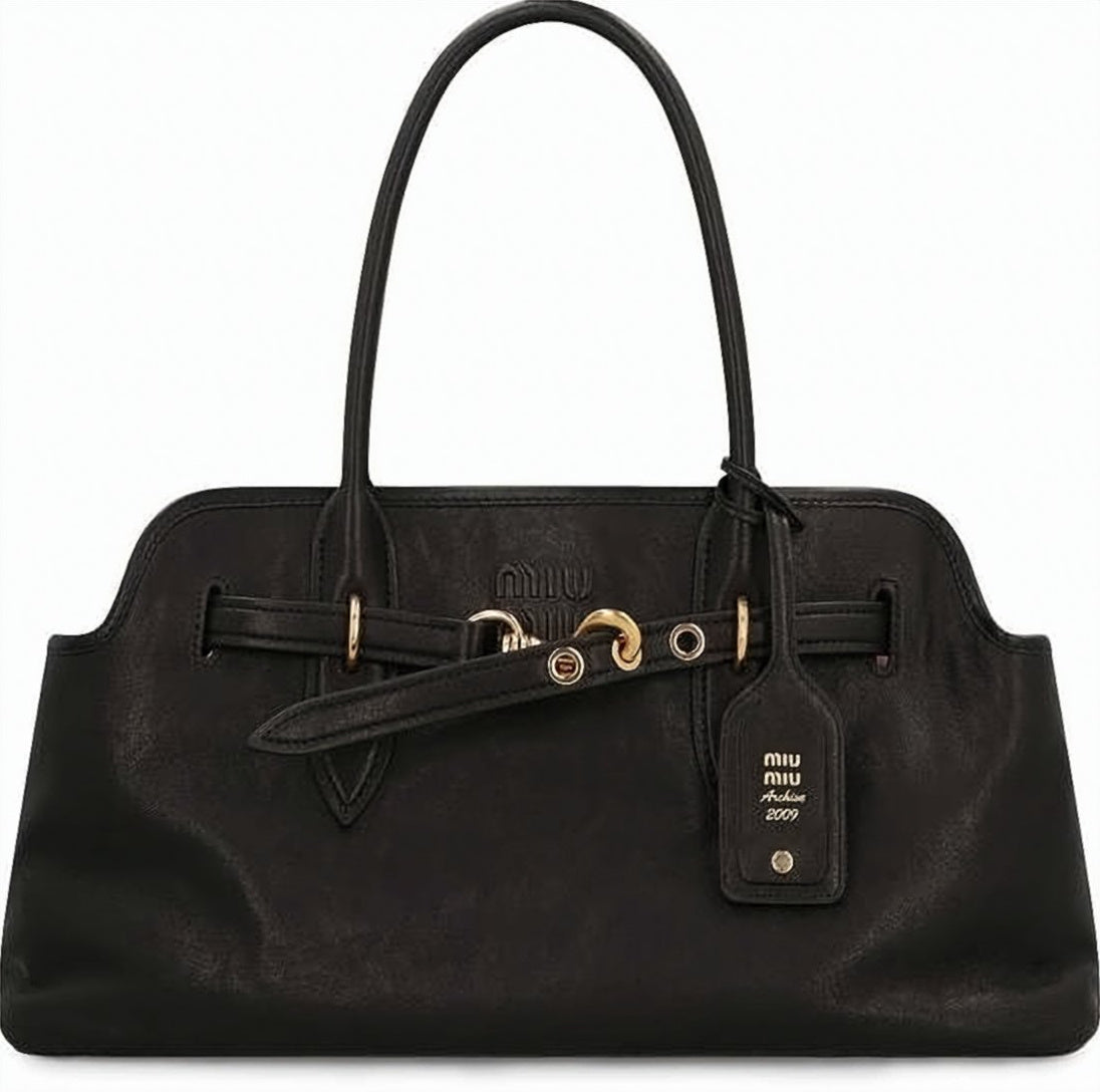 Rectangular Structured Shoulder Bag in Soft Lambskin Leather