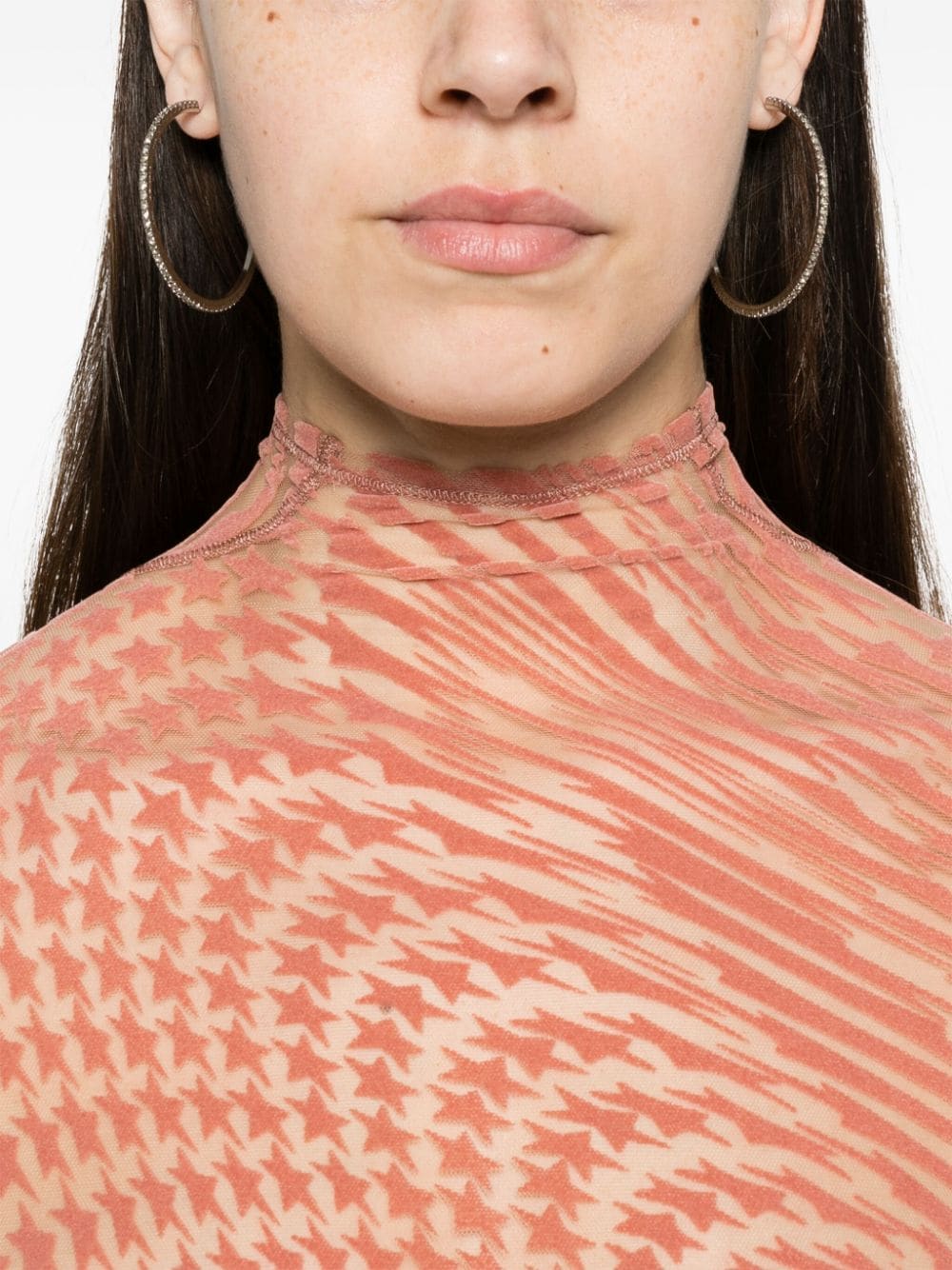 Peach Pink Stretch Mesh Top