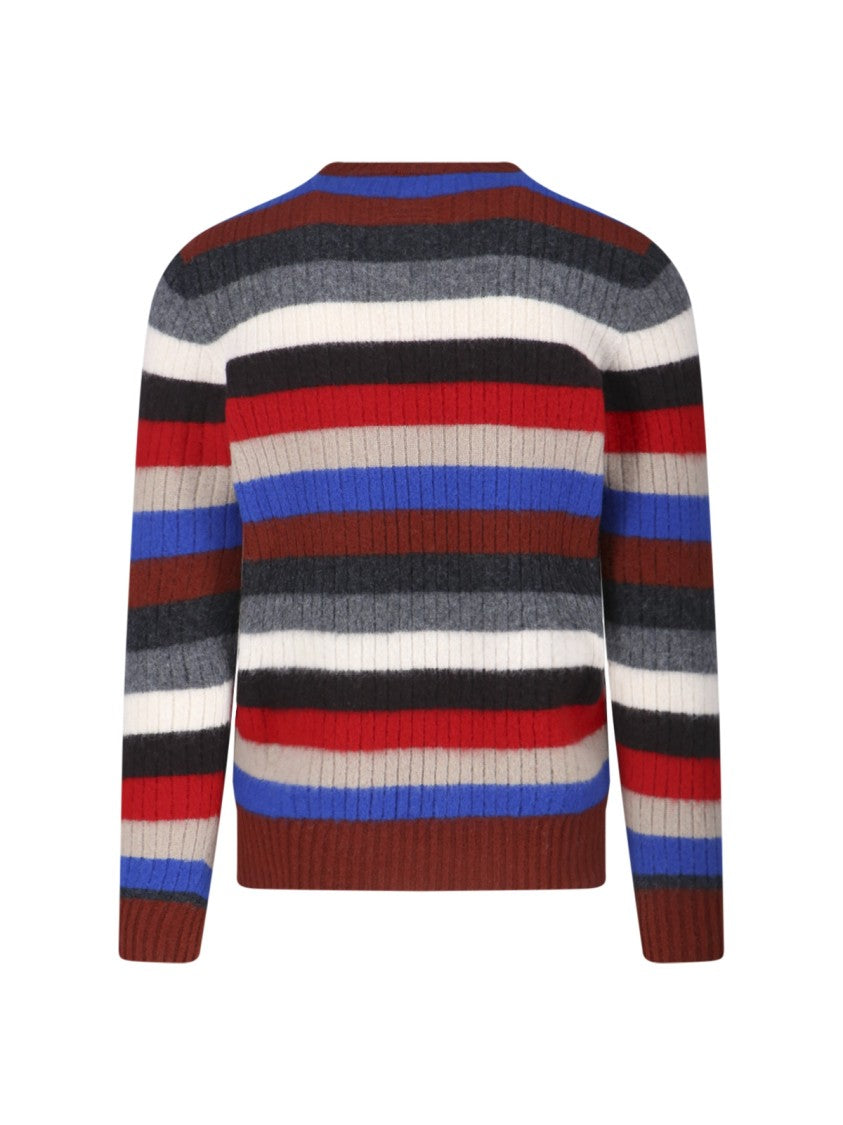 Textured Multicolour Knit Sweater With Ribbed Cuffs And Hem