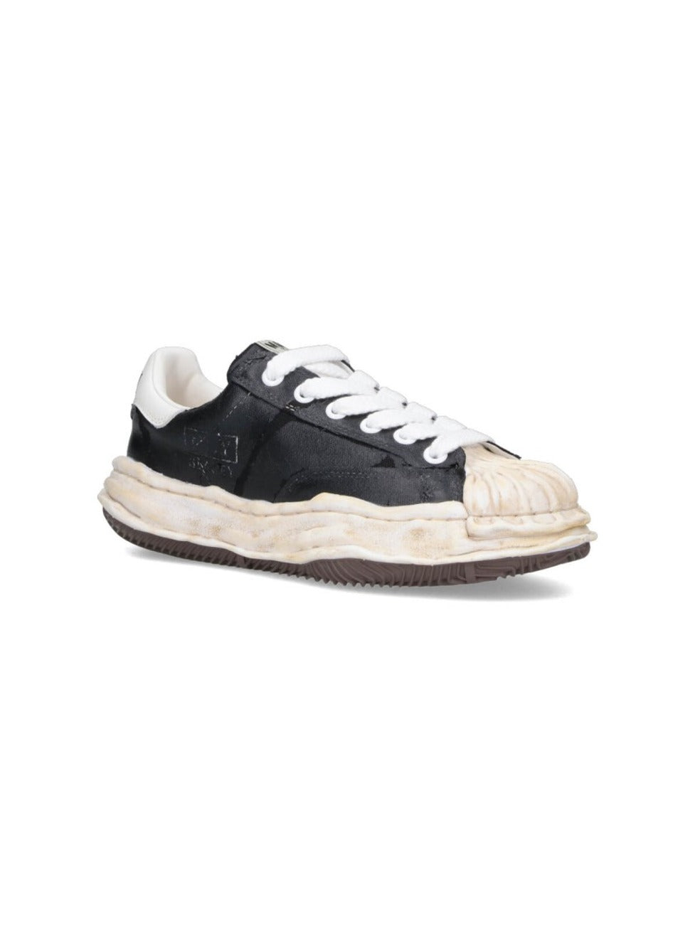 Artistic Black Leather Sneakers With Distressed Sole
