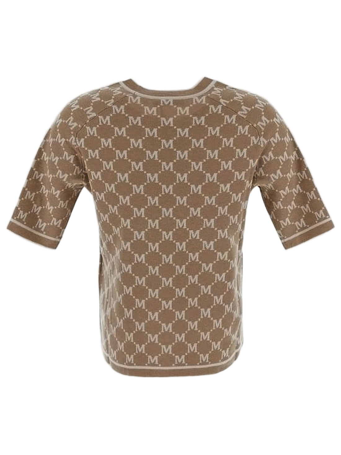 Short-Sleeved Knit Sweater with Repeated 'M' Pattern