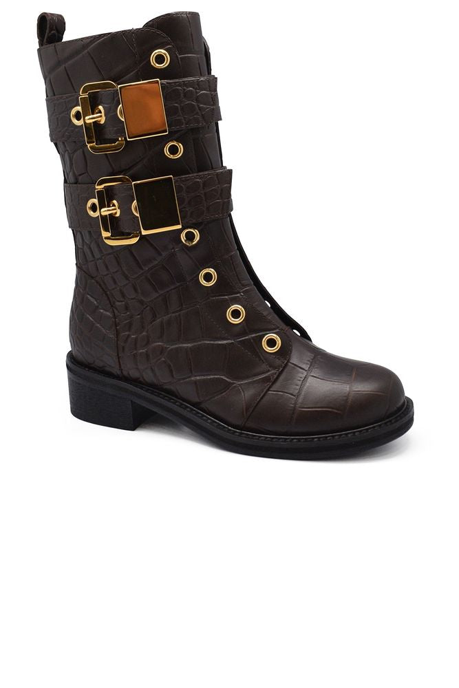 Textured Crocodile Pattern Leather Boots