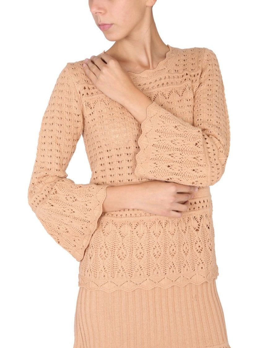 Intricate Knit Sweater With Flared Sleeves