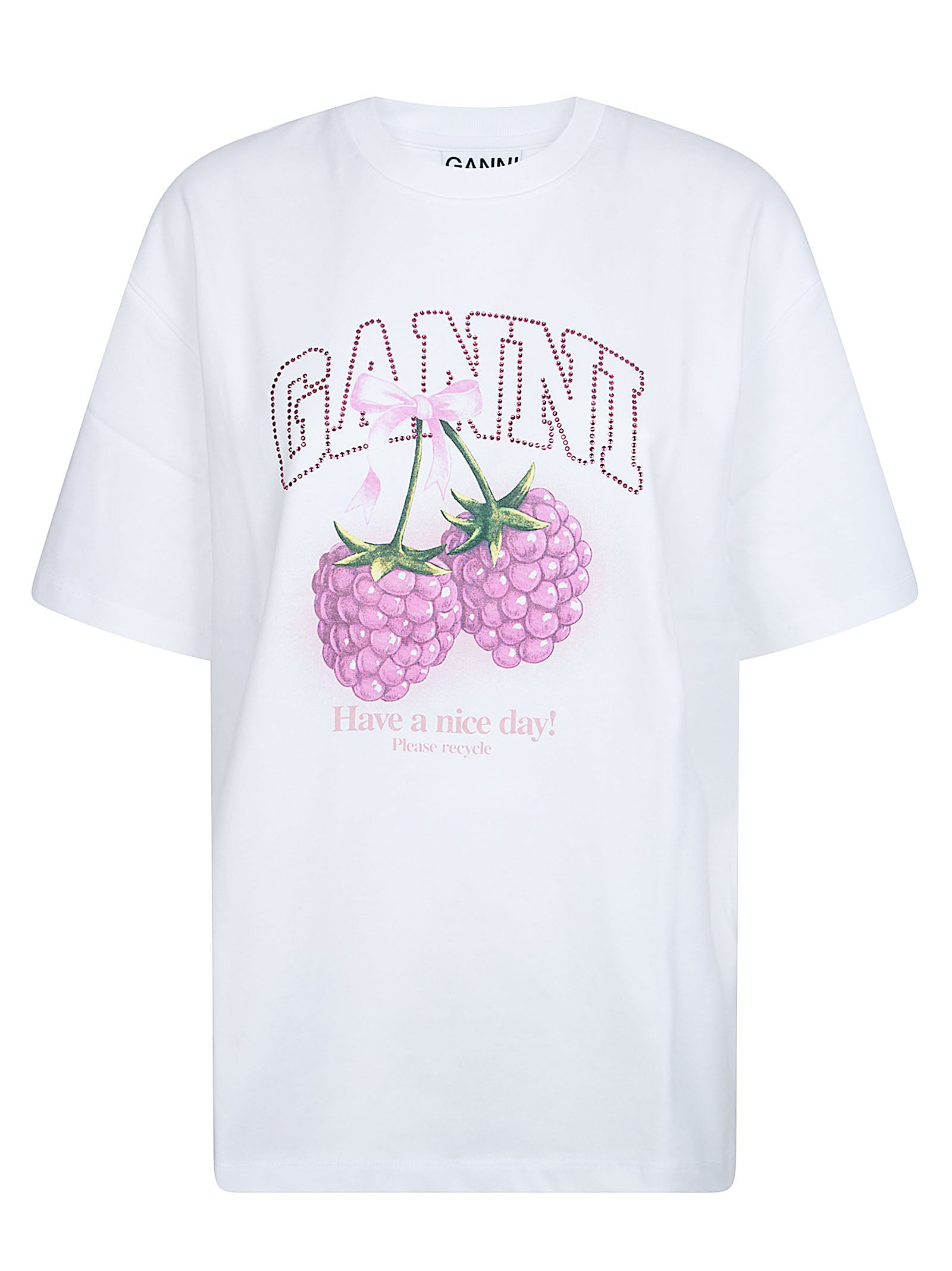 Short-Sleeved Crew Neck T-Shirt with Playful Raspberry Print