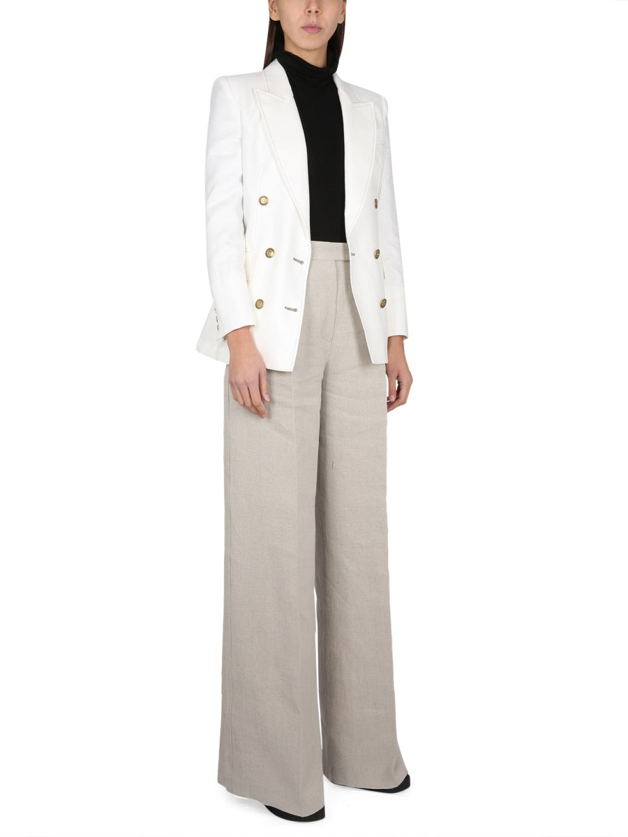 Double-Breasted Flax Linen Jacket with Timeless Tailored Silhouette
