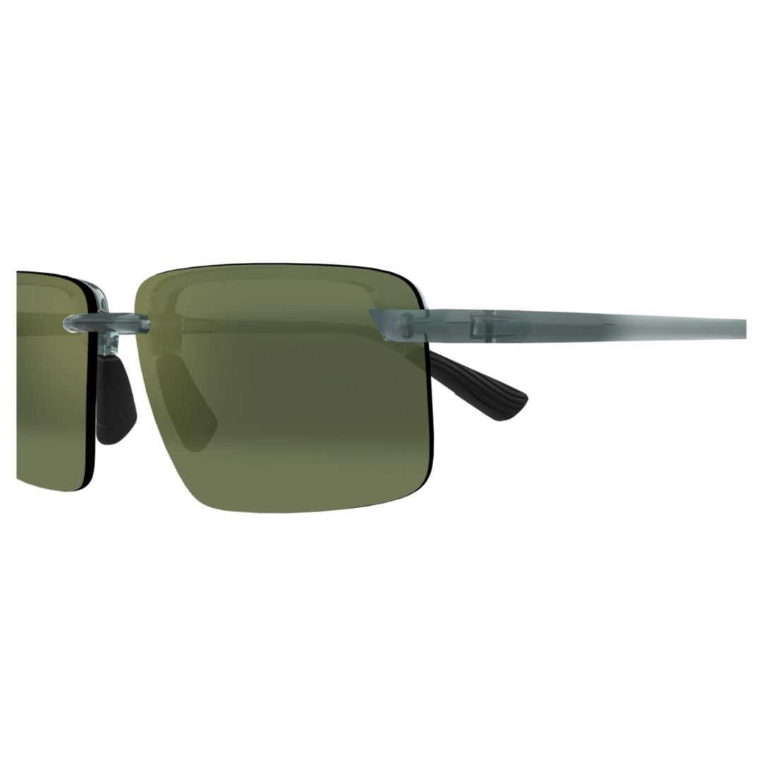 Laulima Rimless Rectangular Sunglasses with Green-Tinted Lenses